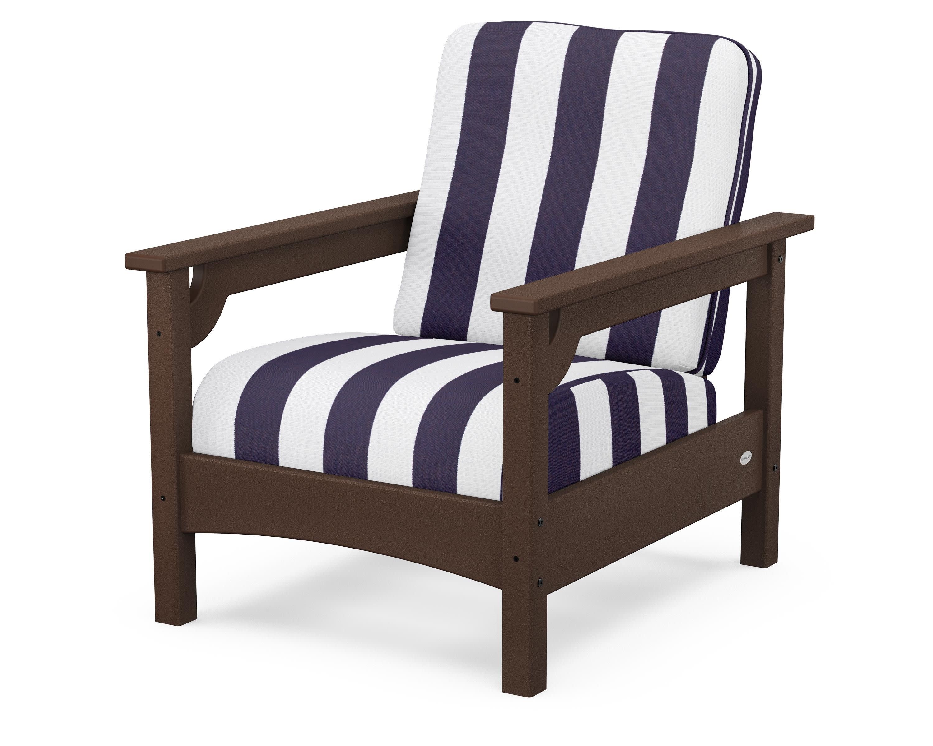 Club Chair in Mahogany / Cabana Stripe Navy