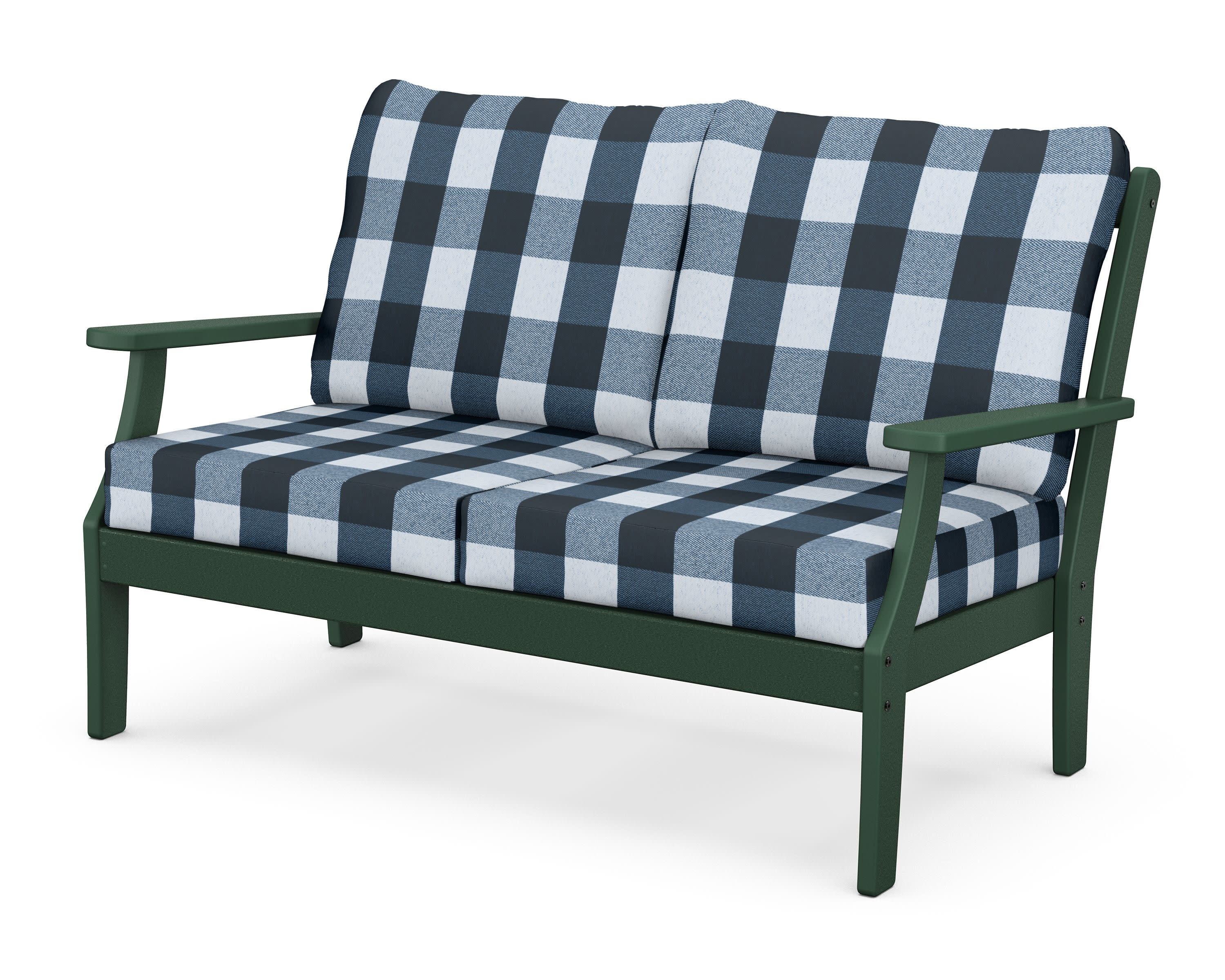 Braxton Deep Seating Loveseat in Green / Buffalo Plaid Marine Indigo