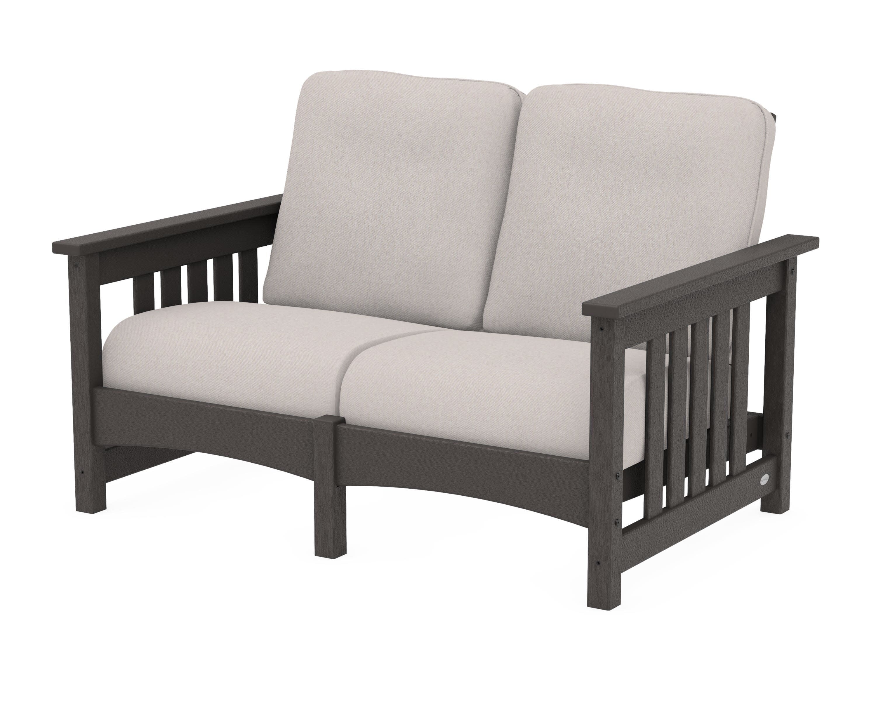 Club Mission Loveseat in Vintage Coffee / Dune Burlap