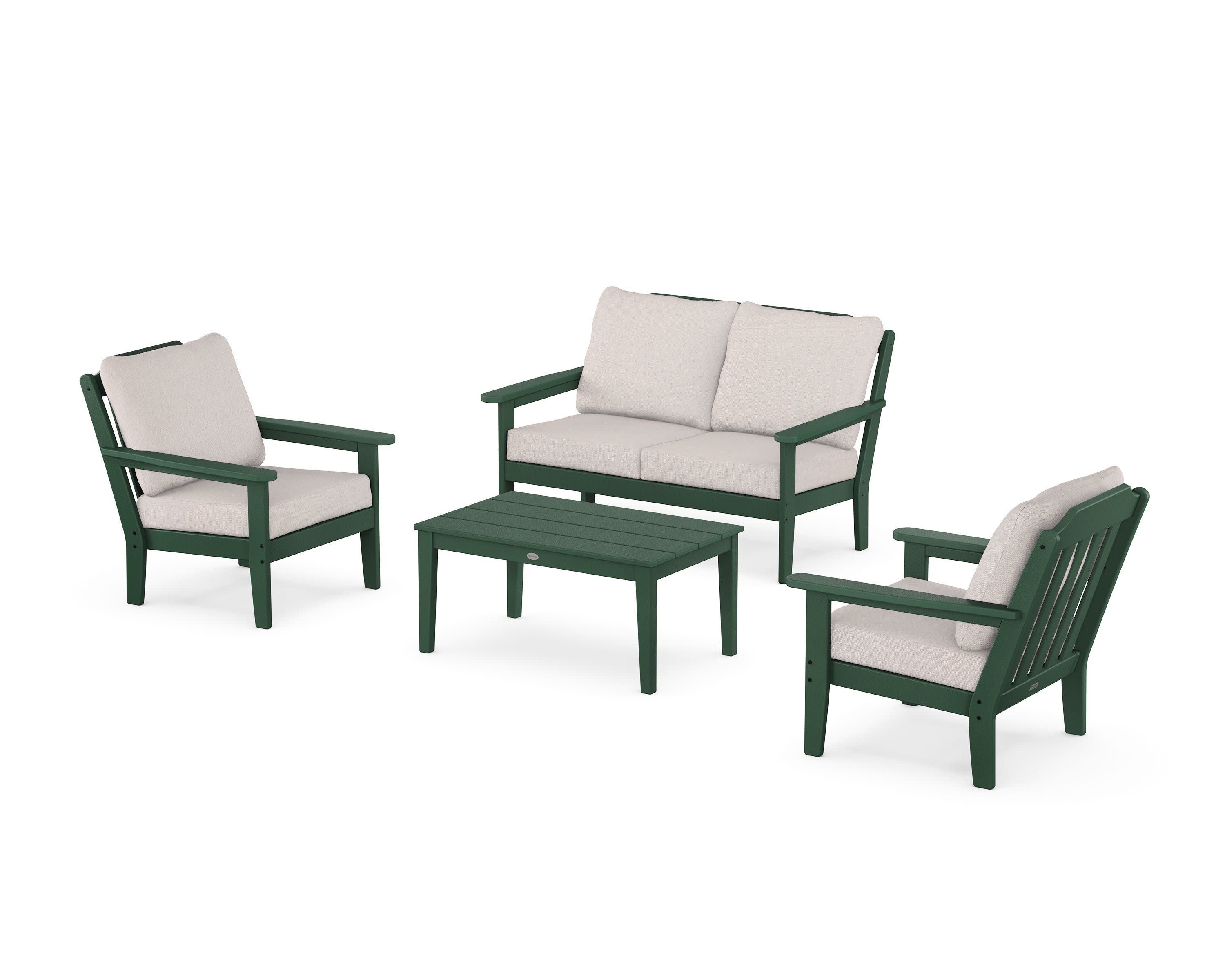 Cottage 4-Piece Deep Seating Set with Loveseat in Green / Dune Burlap