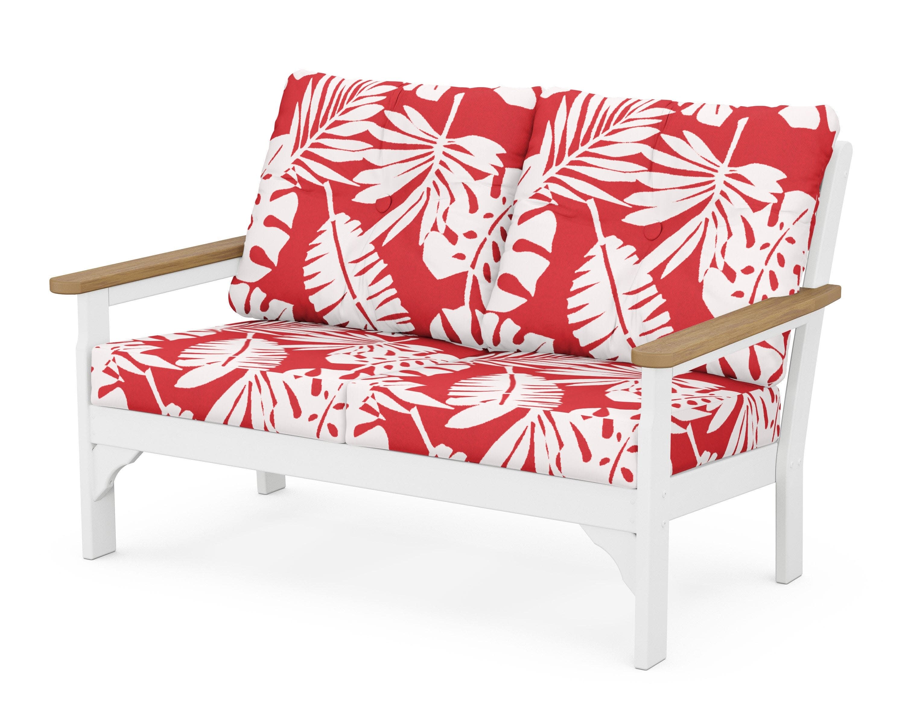 Vineyard Deep Seating Loveseat in White / Natural / Leaf Crimson