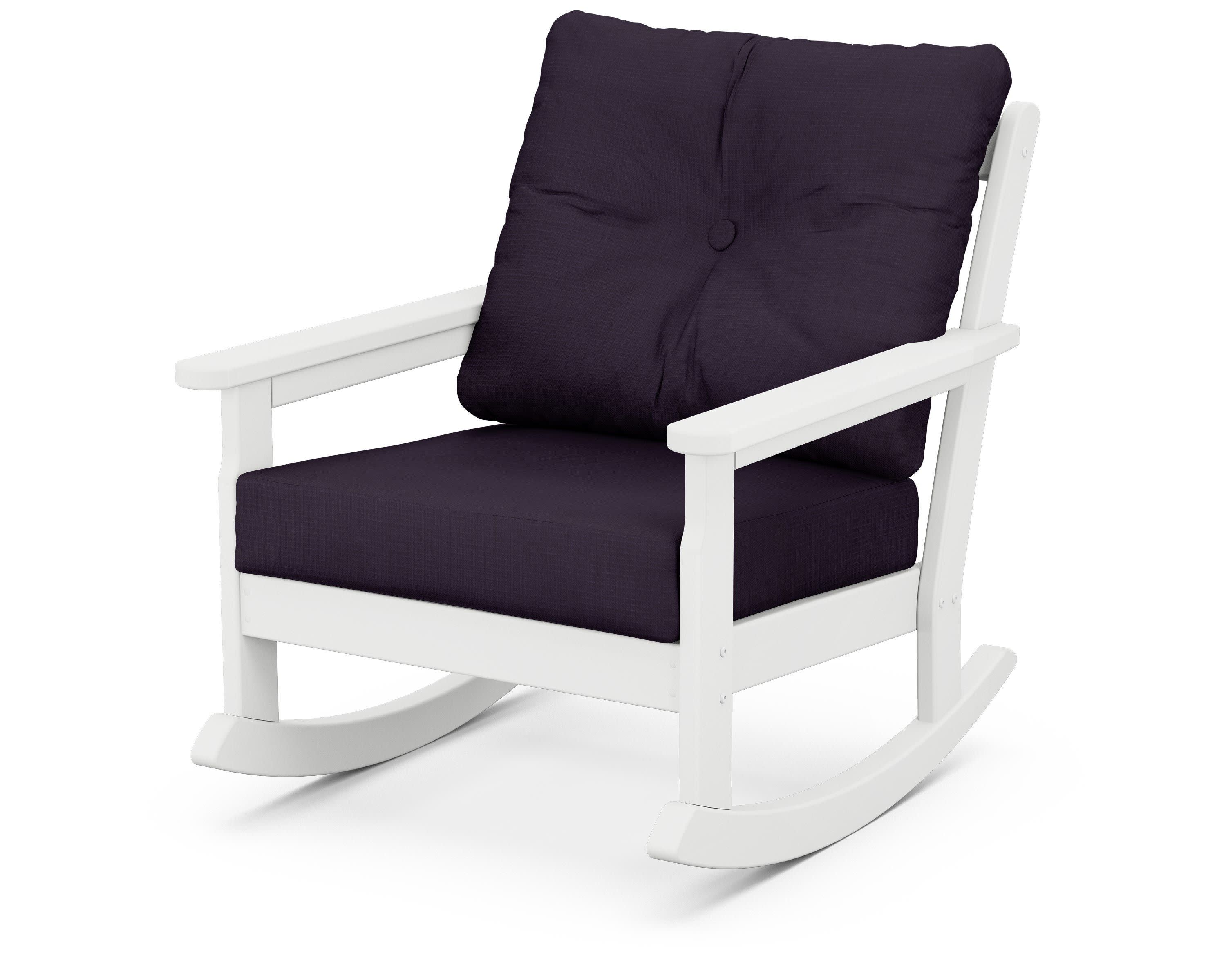 Vineyard Deep Seating Rocking Chair in White / Navy Linen