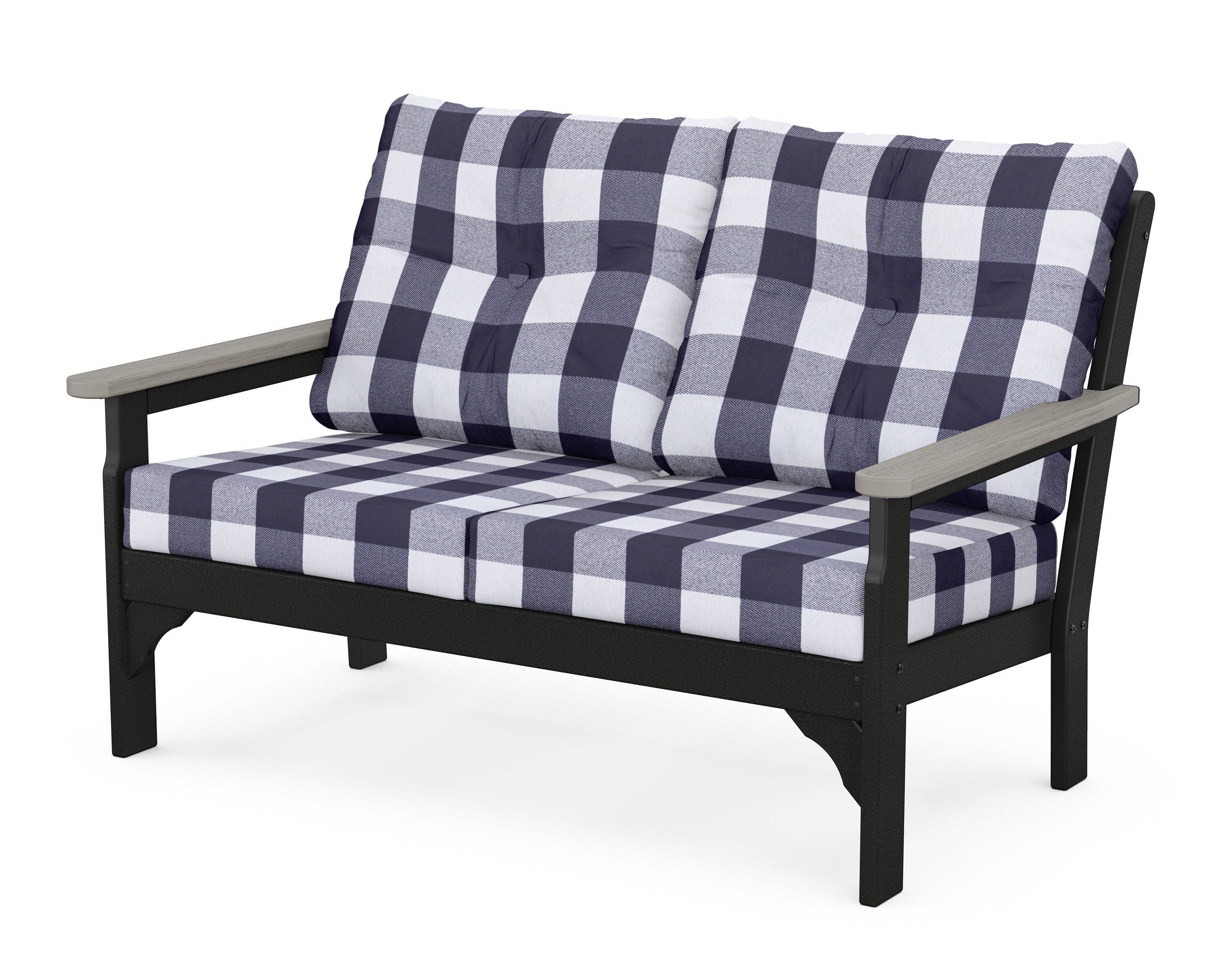 Vineyard Deep Seating Loveseat in Black / Driftwood / Buffalo Plaid Navy