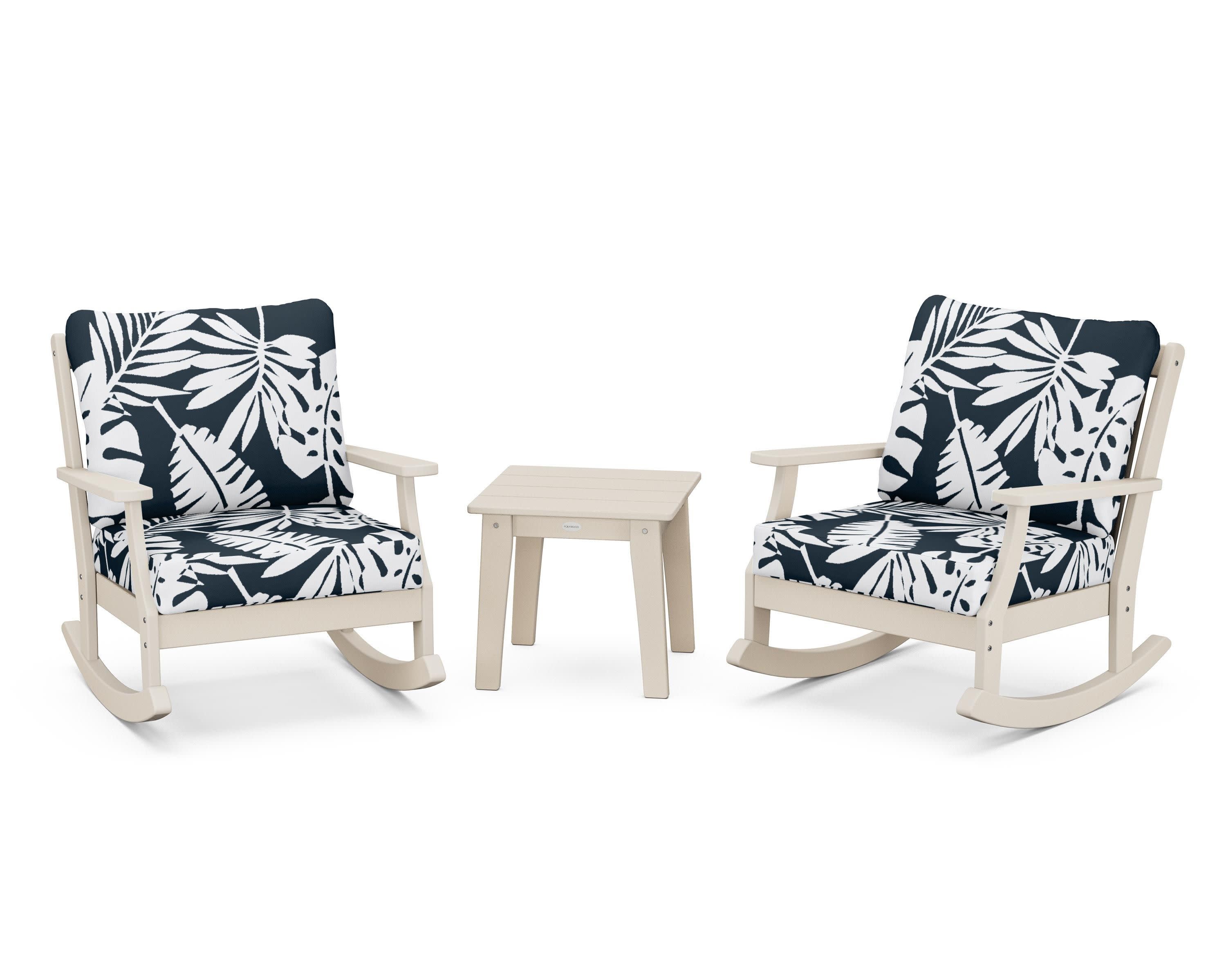 Braxton 3-Piece Deep Seating Rocker Set in Sand / Leaf Marine Indigo