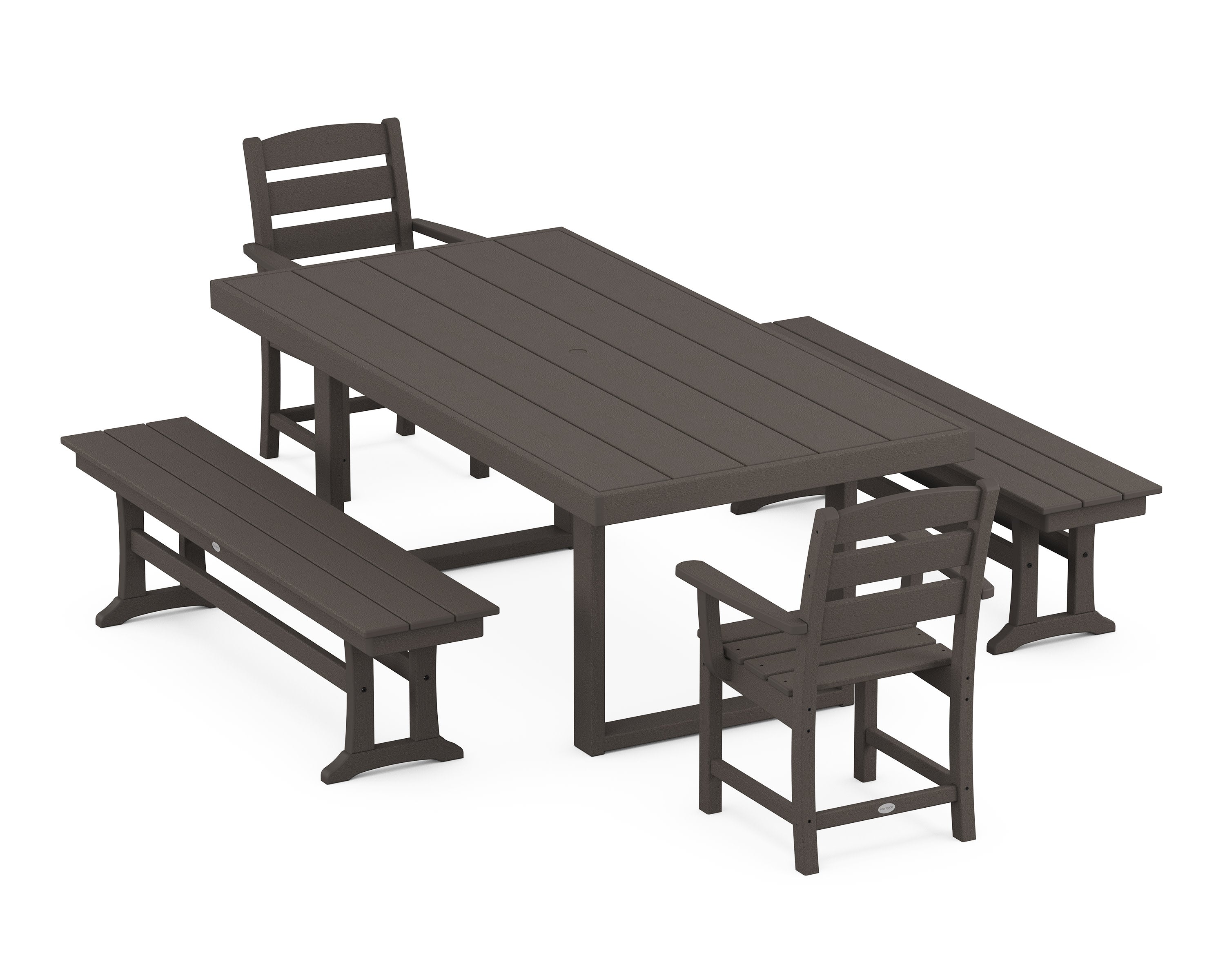 Lakeside 5-Piece Dining Set with Benches in Vintage Coffee