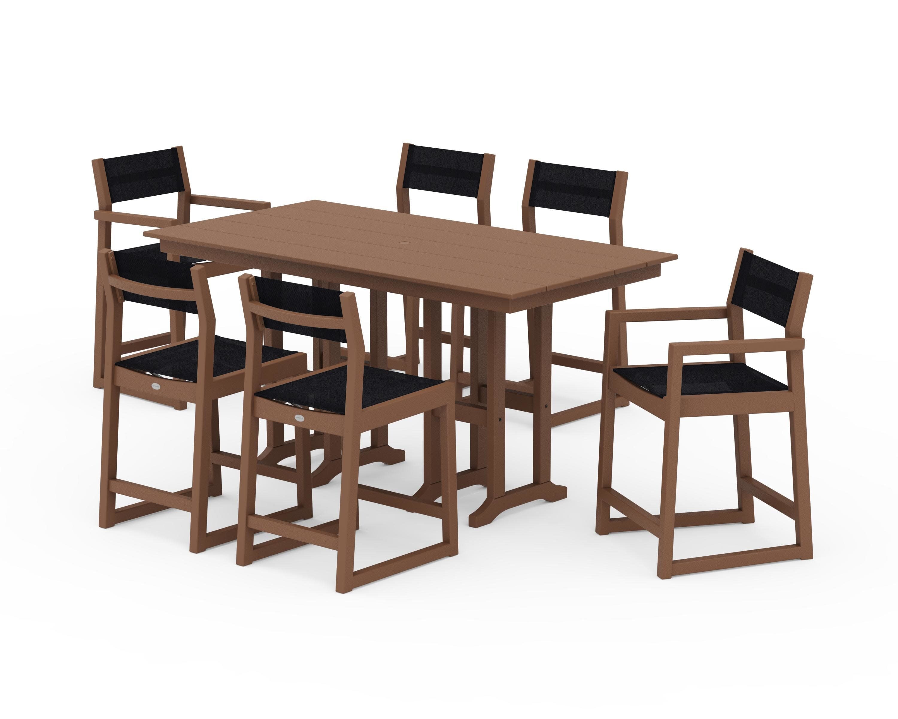 EDGE Sling 7-Piece Farmhouse Counter Set in Teak / Black Sling