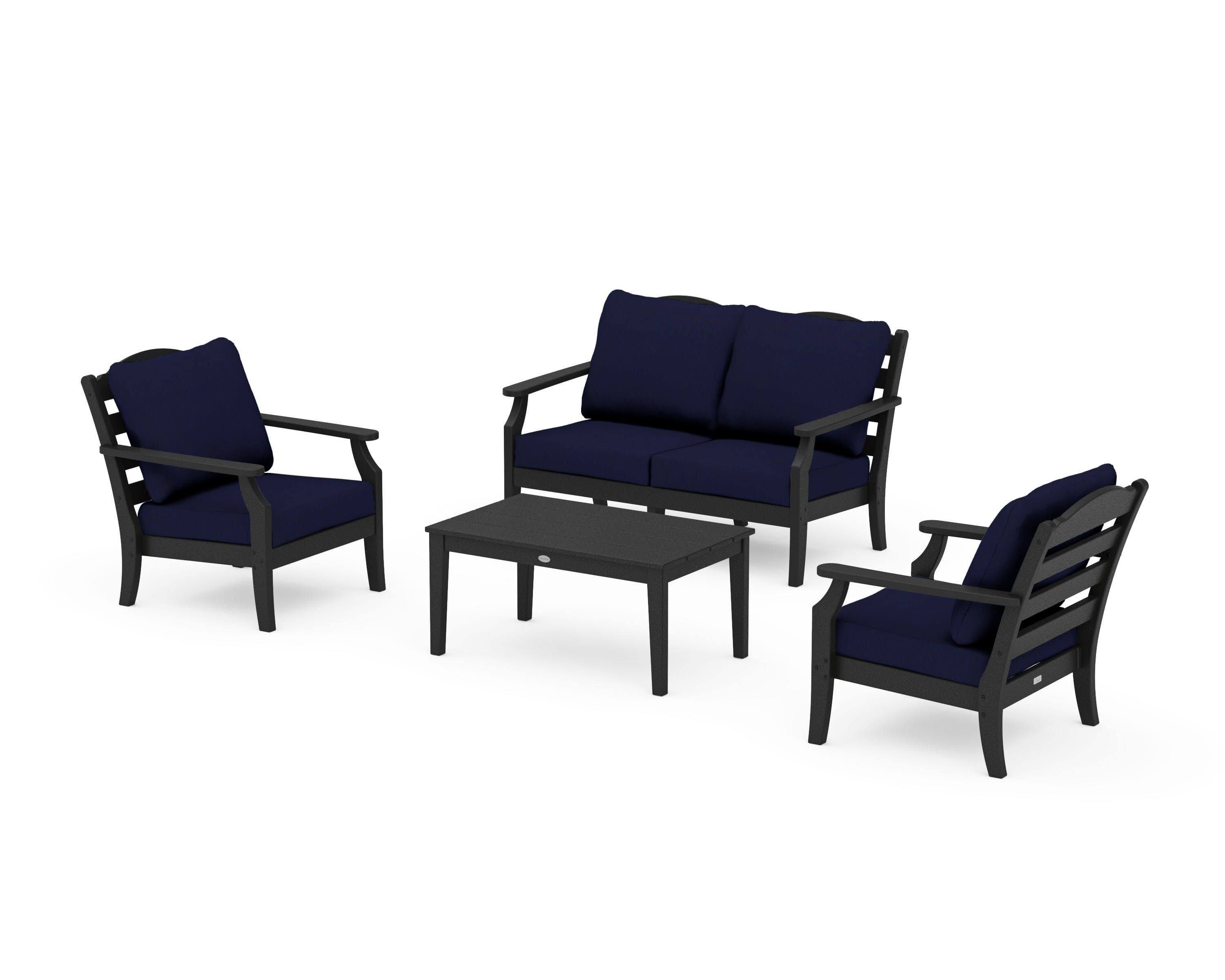 Savannah 4-Piece Deep Seating Set with Loveseat in Black / Navy