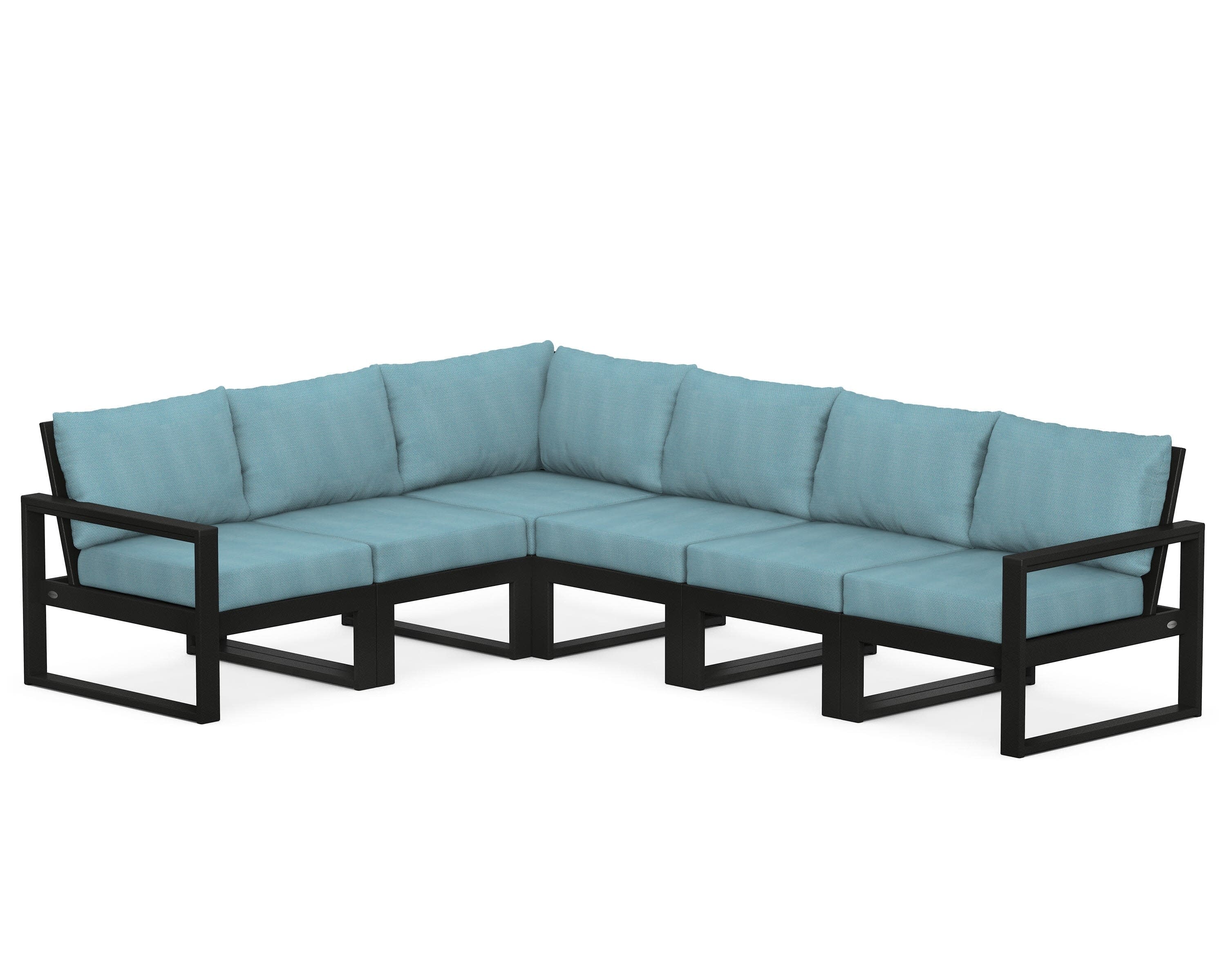 EDGE 6-Piece Modular Deep Seating Set in Black / Lattice Sky Blue