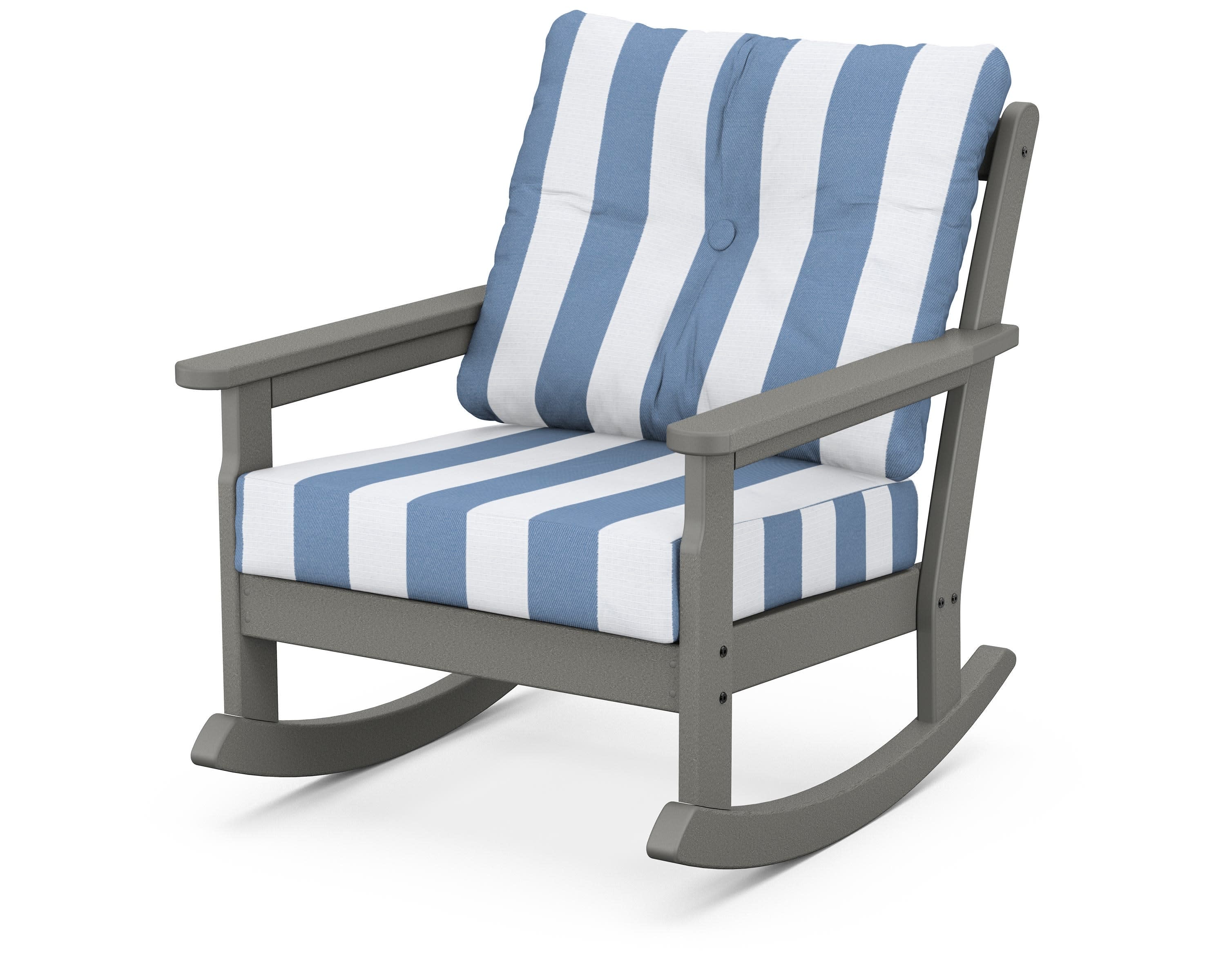 Vineyard Deep Seating Rocking Chair in Slate Grey / Cabana Stripe Sky Blue
