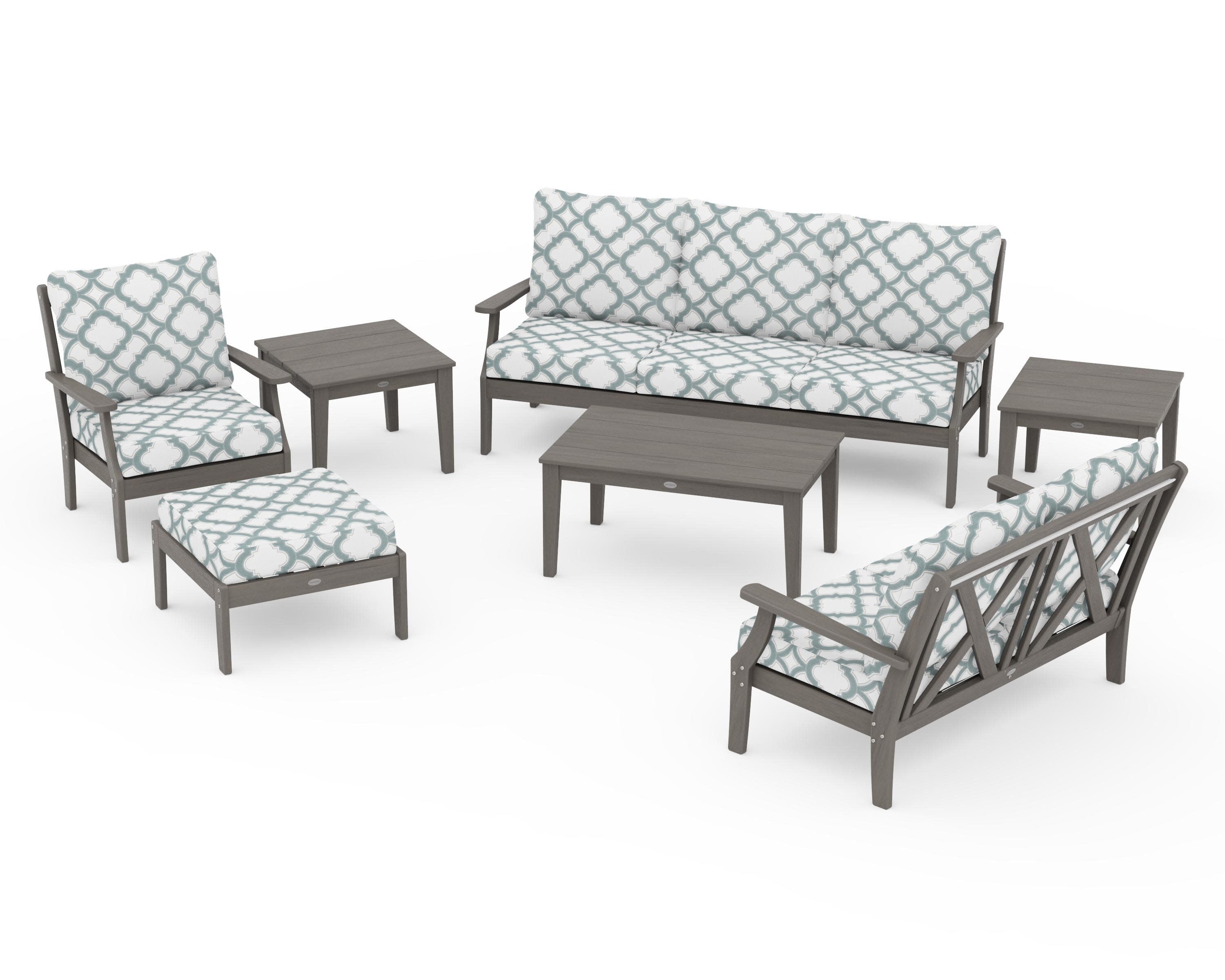 Braxton 7-Piece Deep Seating Set in Driftwood / Trellis Glacier Spa
