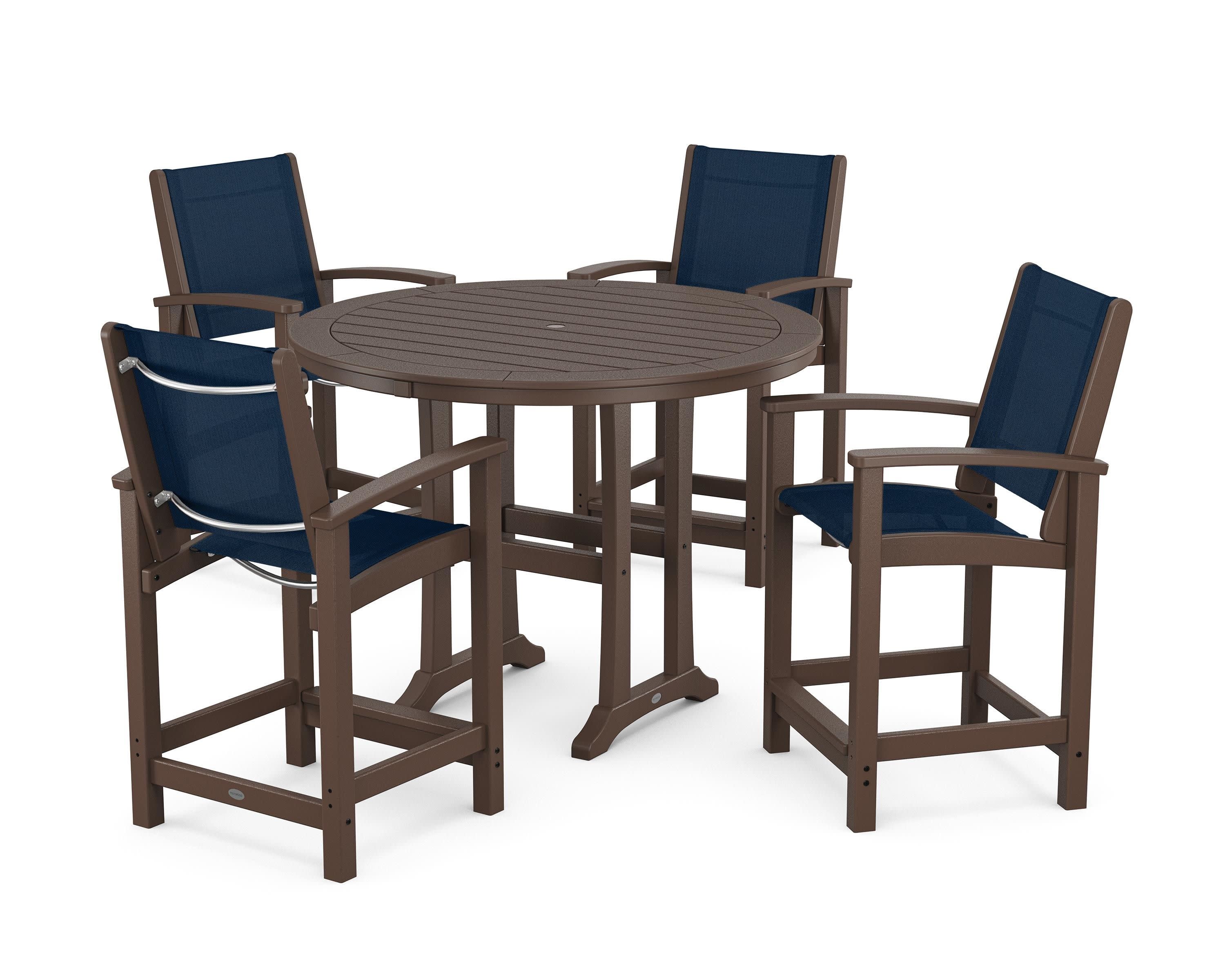 Coastal 5-Piece Counter Set in Mahogany / Navy Blue Sling