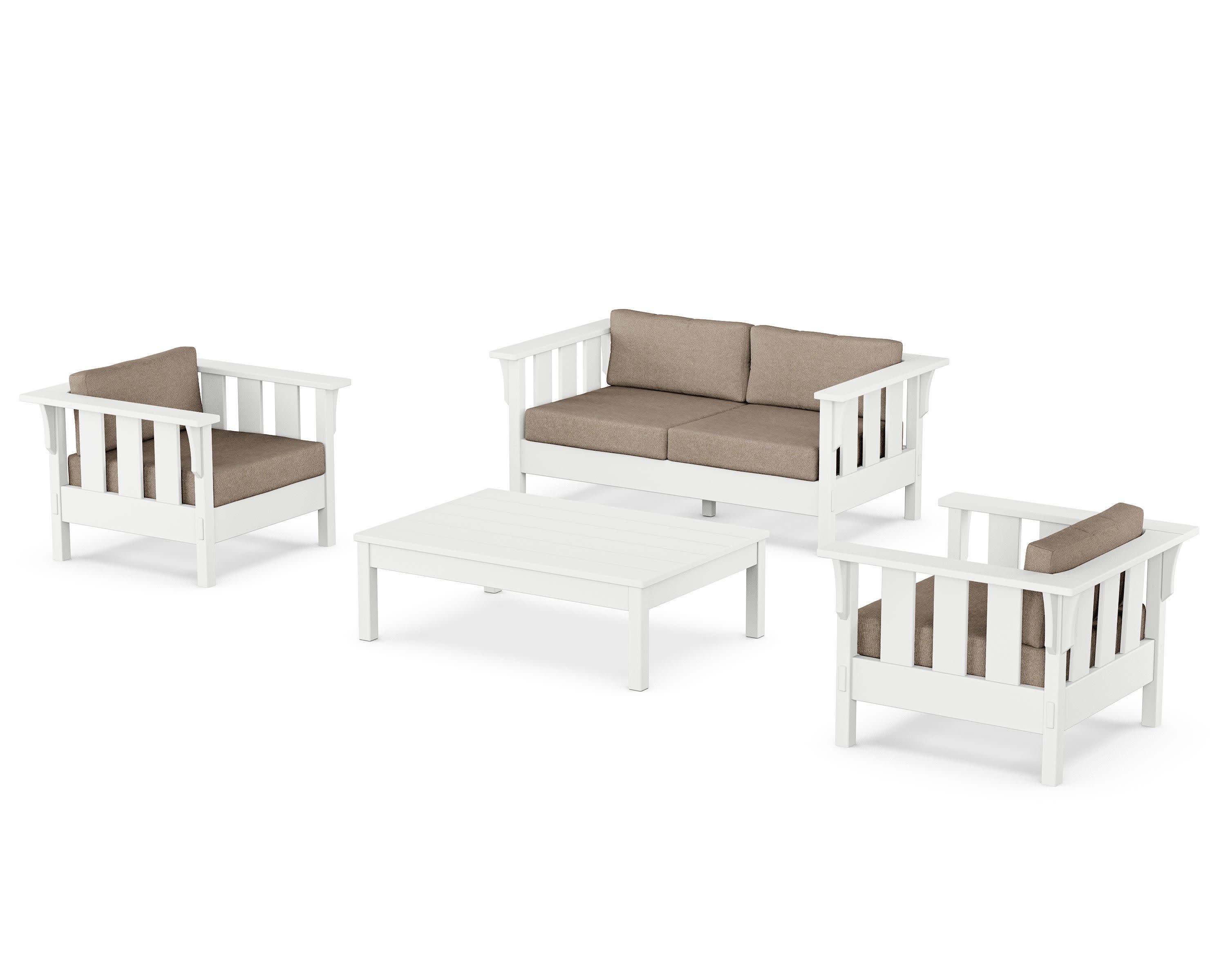 Acadia 4-Piece Deep Seating Set with Loveseat in White / Spiced Burlap