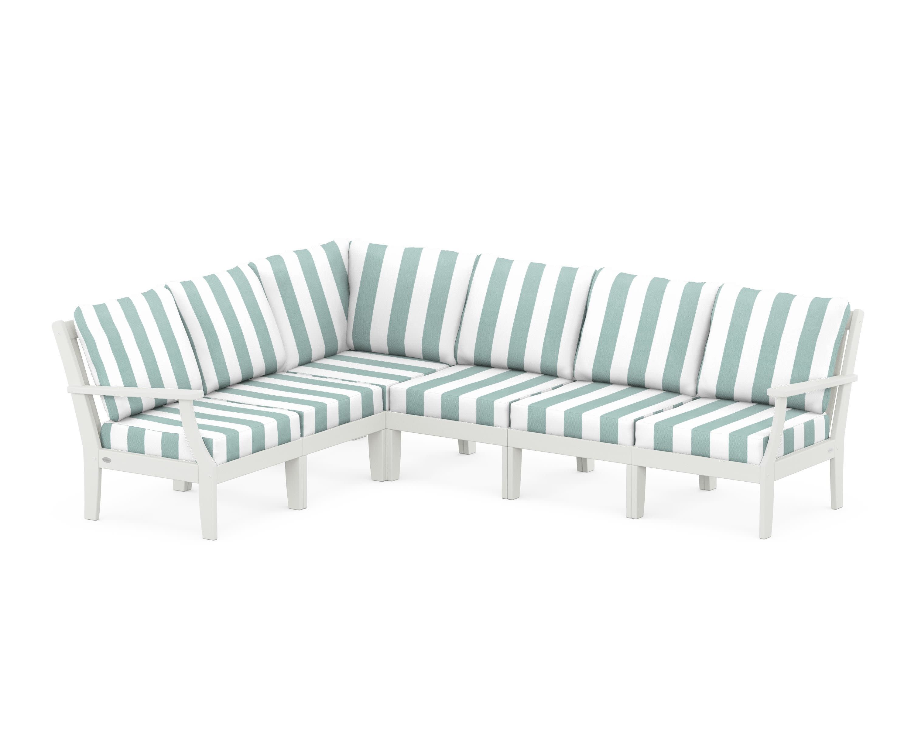 Braxton Modular 6-Piece Deep Seating Set in Vintage White / Cabana Stripe Glacier Spa