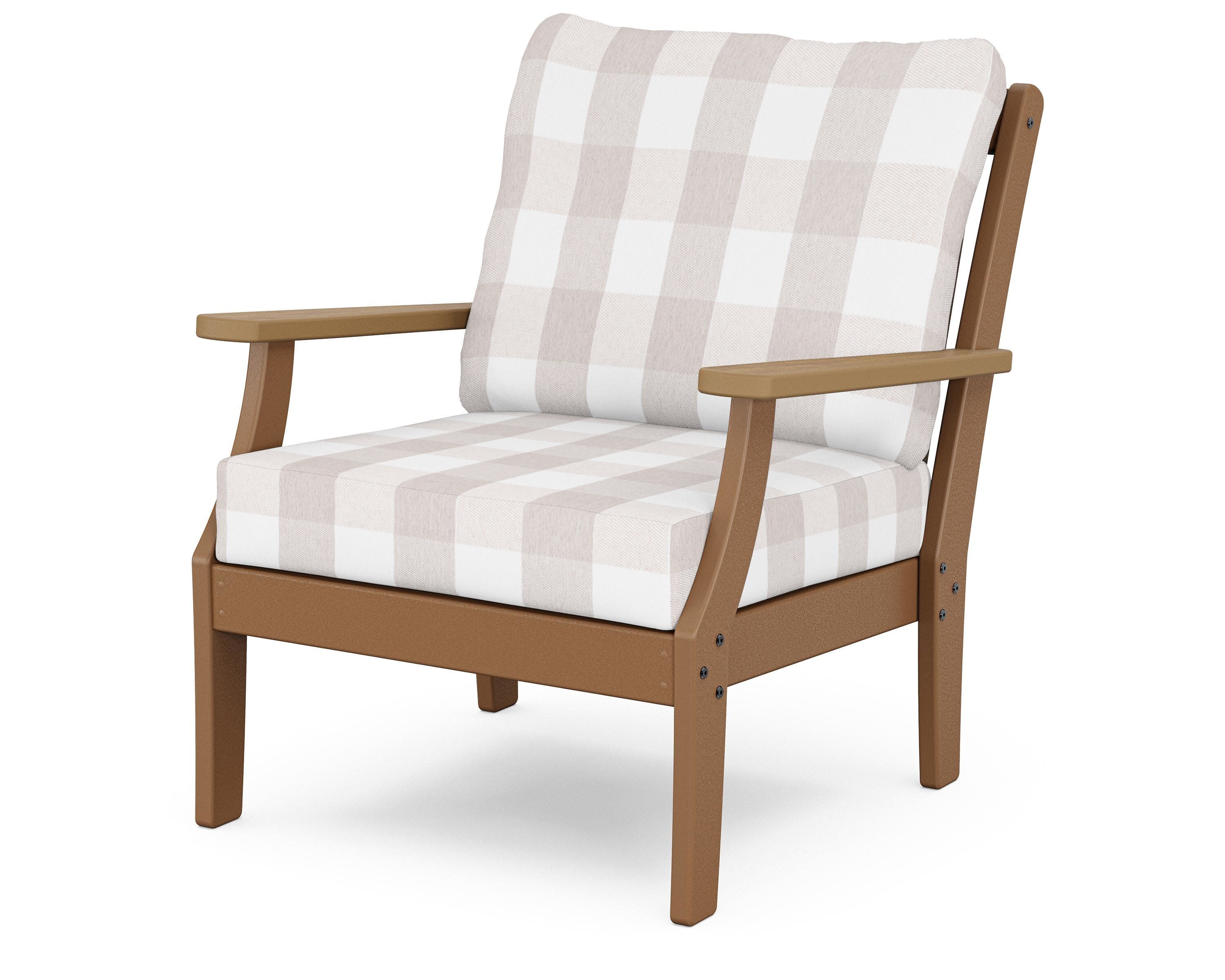 Braxton Deep Seating Chair in Teak / Natural / Buffalo Plaid Dune Burlap