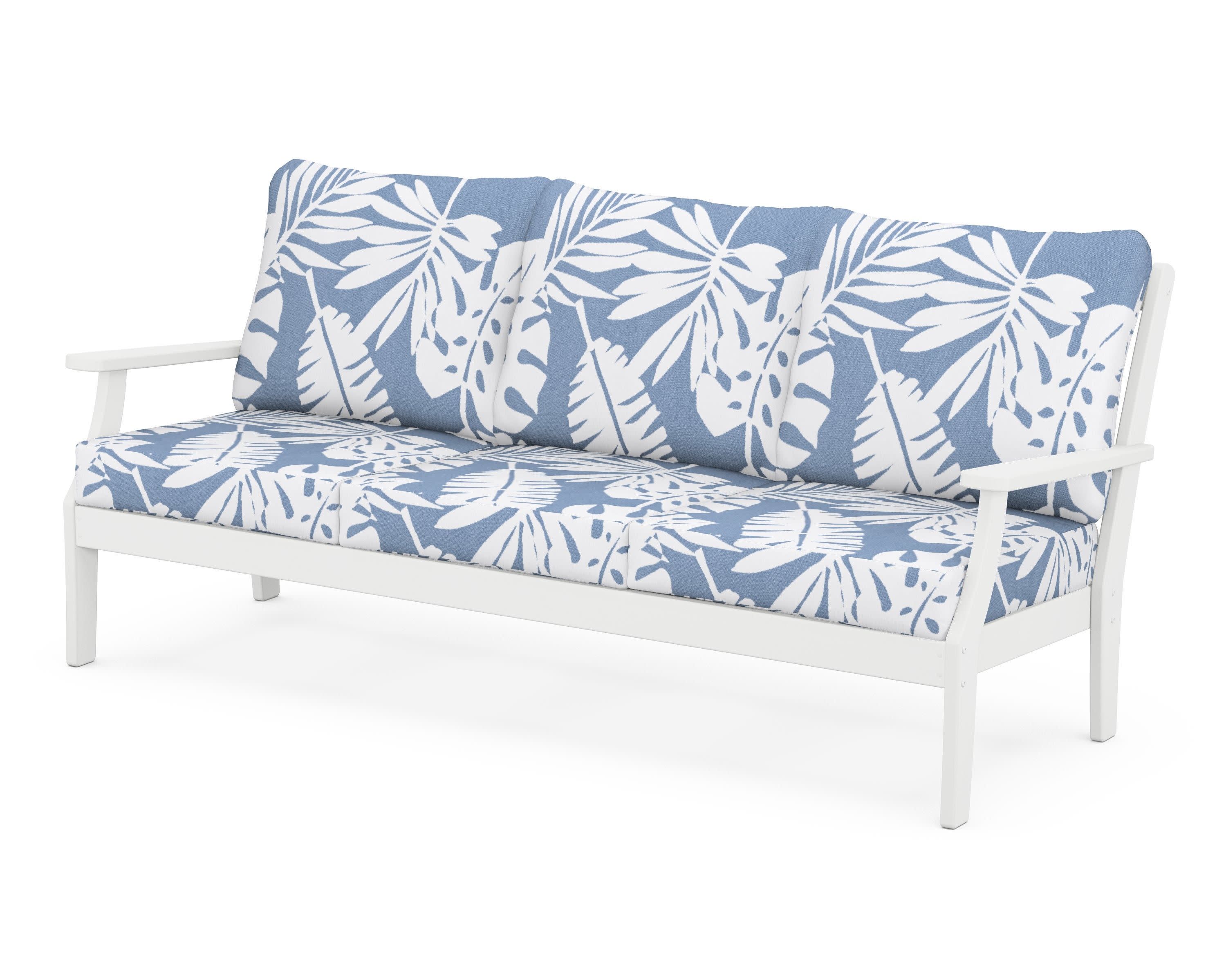 Braxton Deep Seating Sofa in White / Leaf Sky Blue