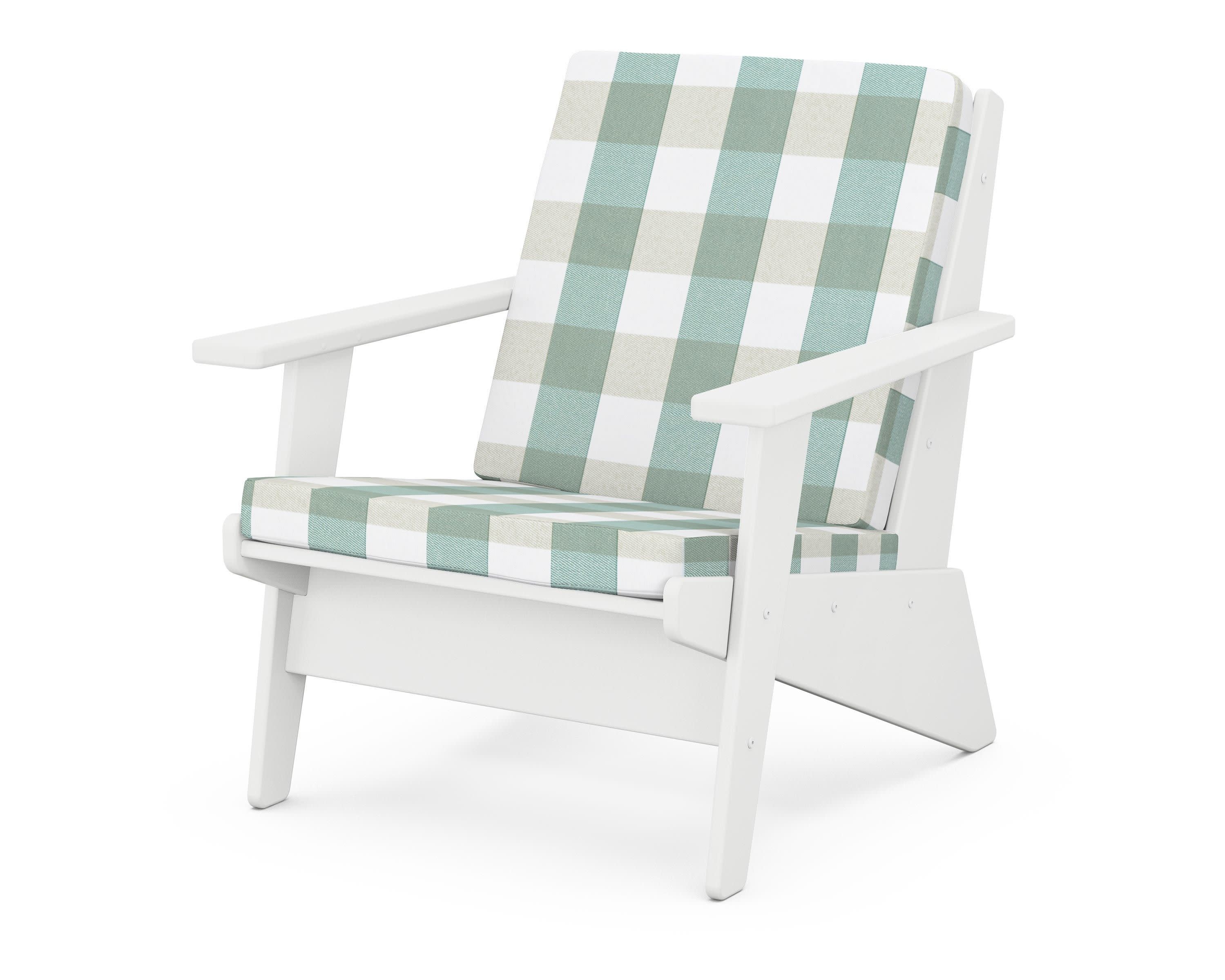 Riviera Modern Lounge Chair in White / Buffalo Plaid Glacier Spa