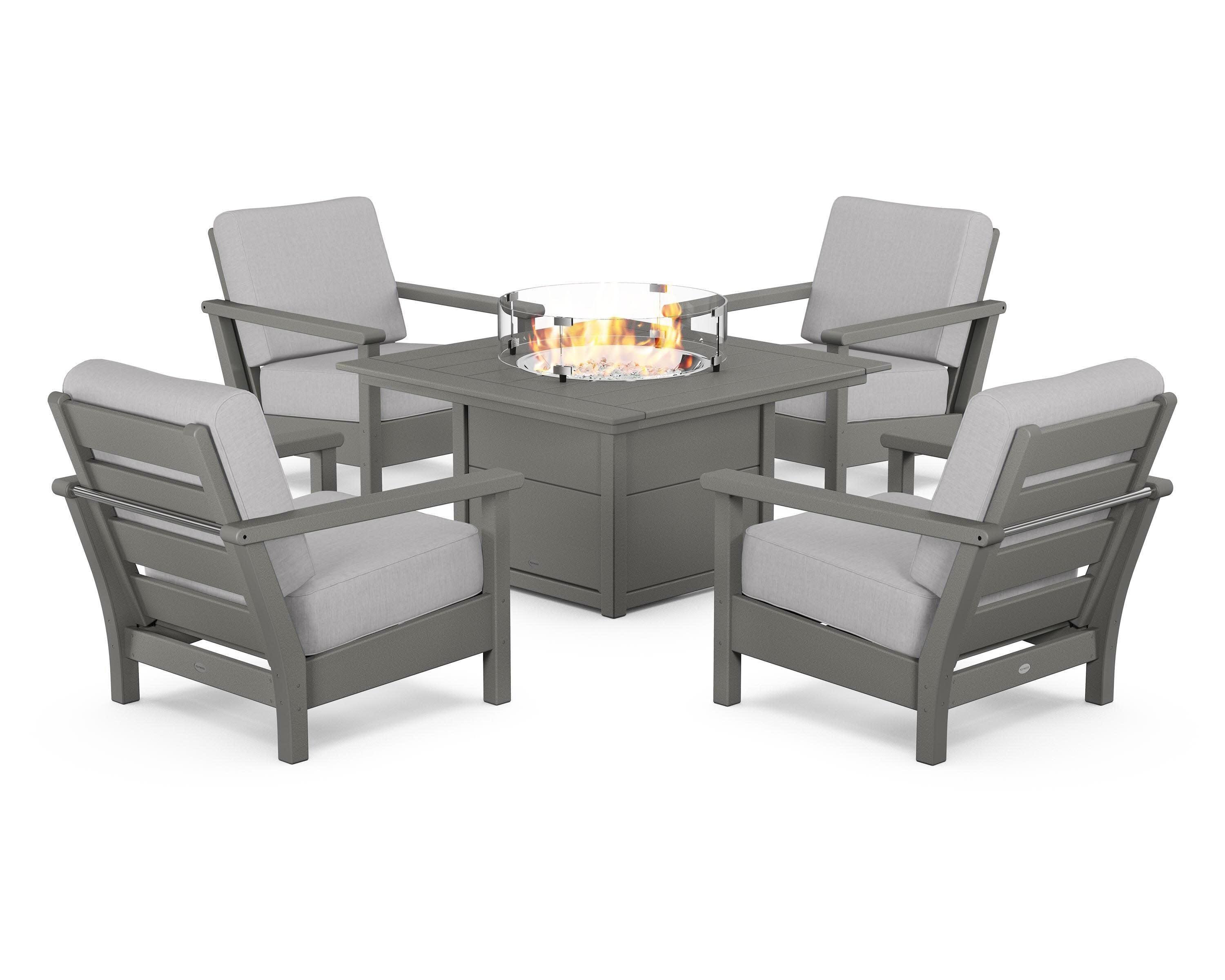 Harbour 5-Piece Conversation Set with Fire Pit Table in Slate Grey / Granite