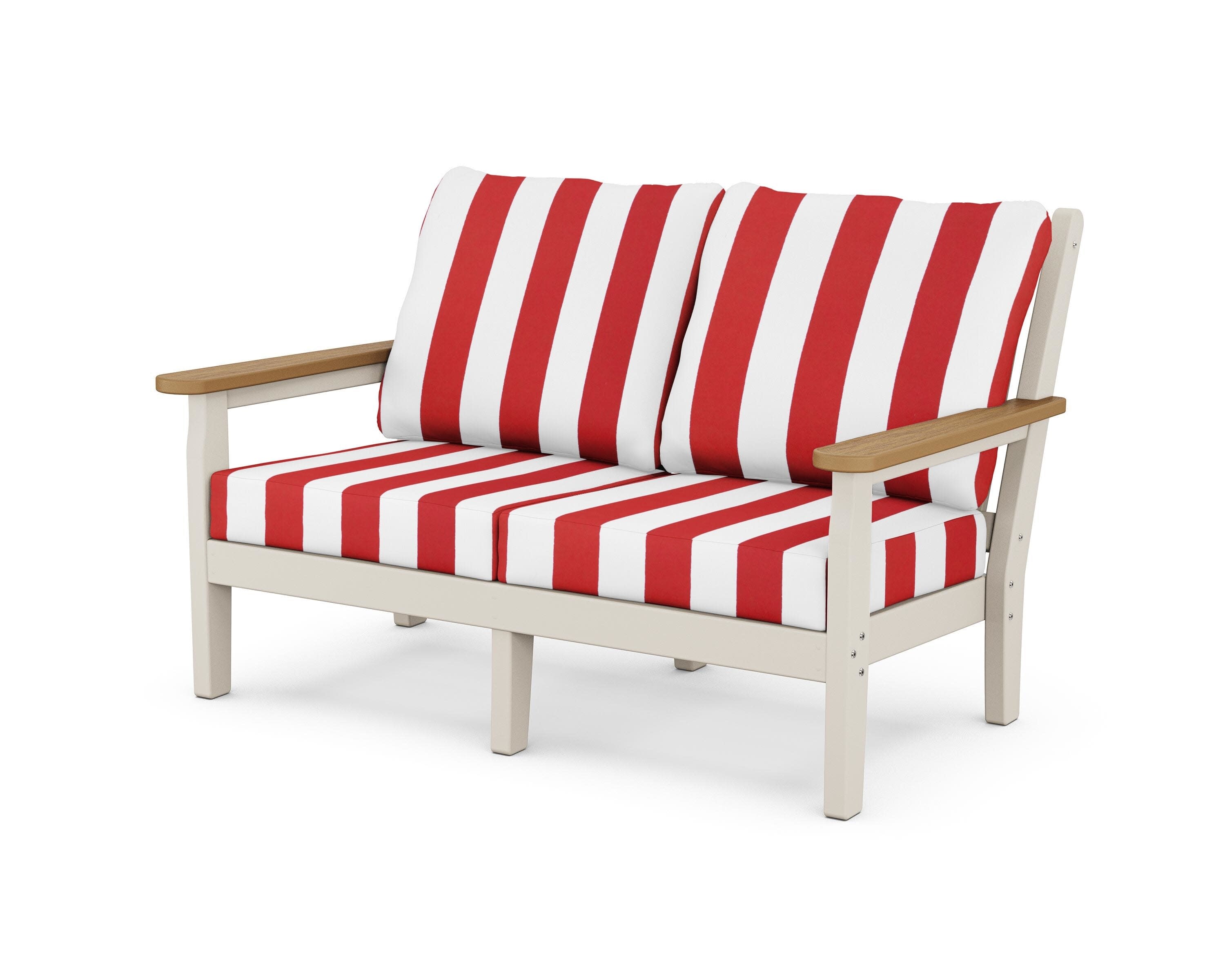 Chippendale Deep Seating Loveseat in Sand / Natural / Cabana Stripe Crimson