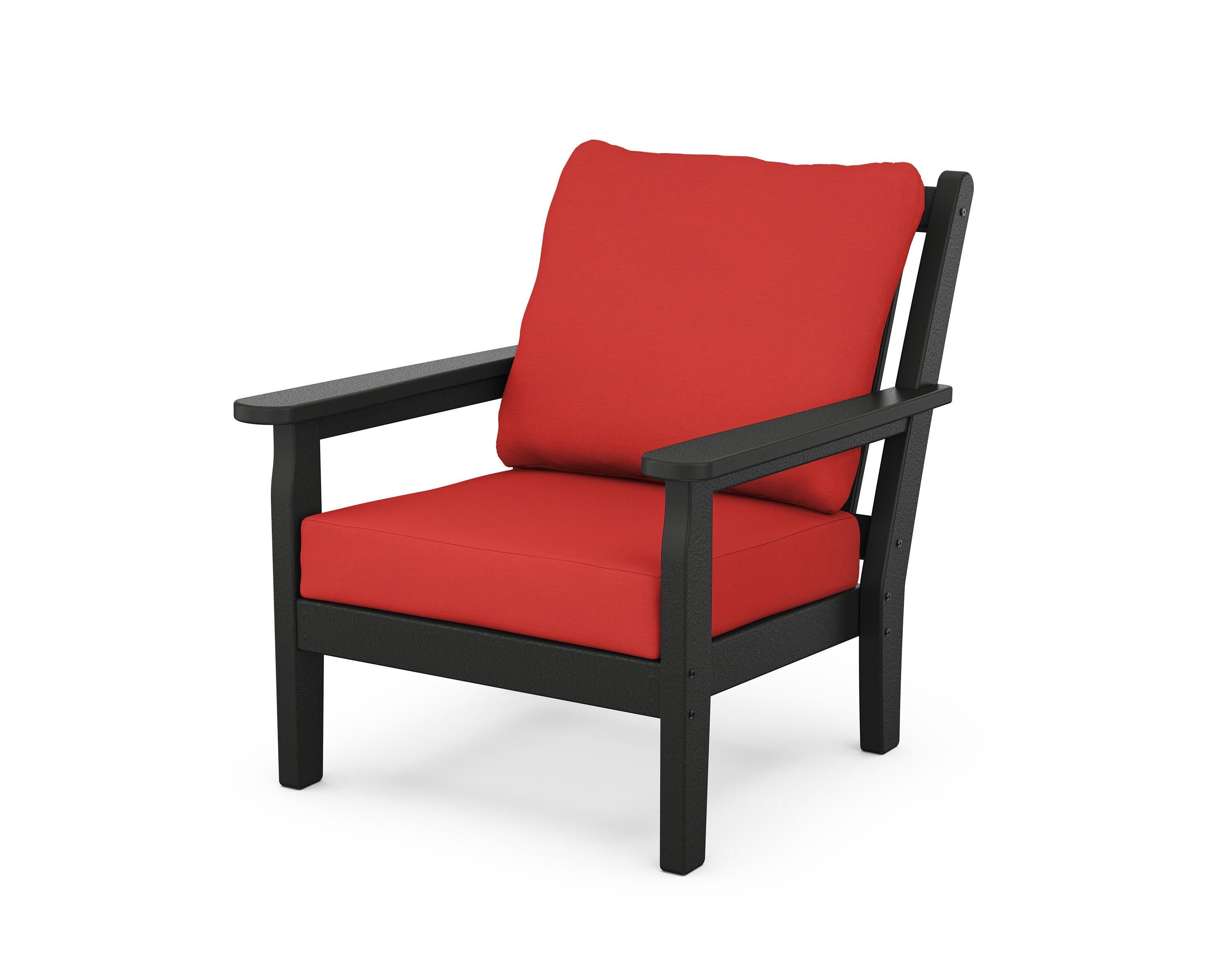 Chippendale Deep Seating Chair in Black / Crimson Linen