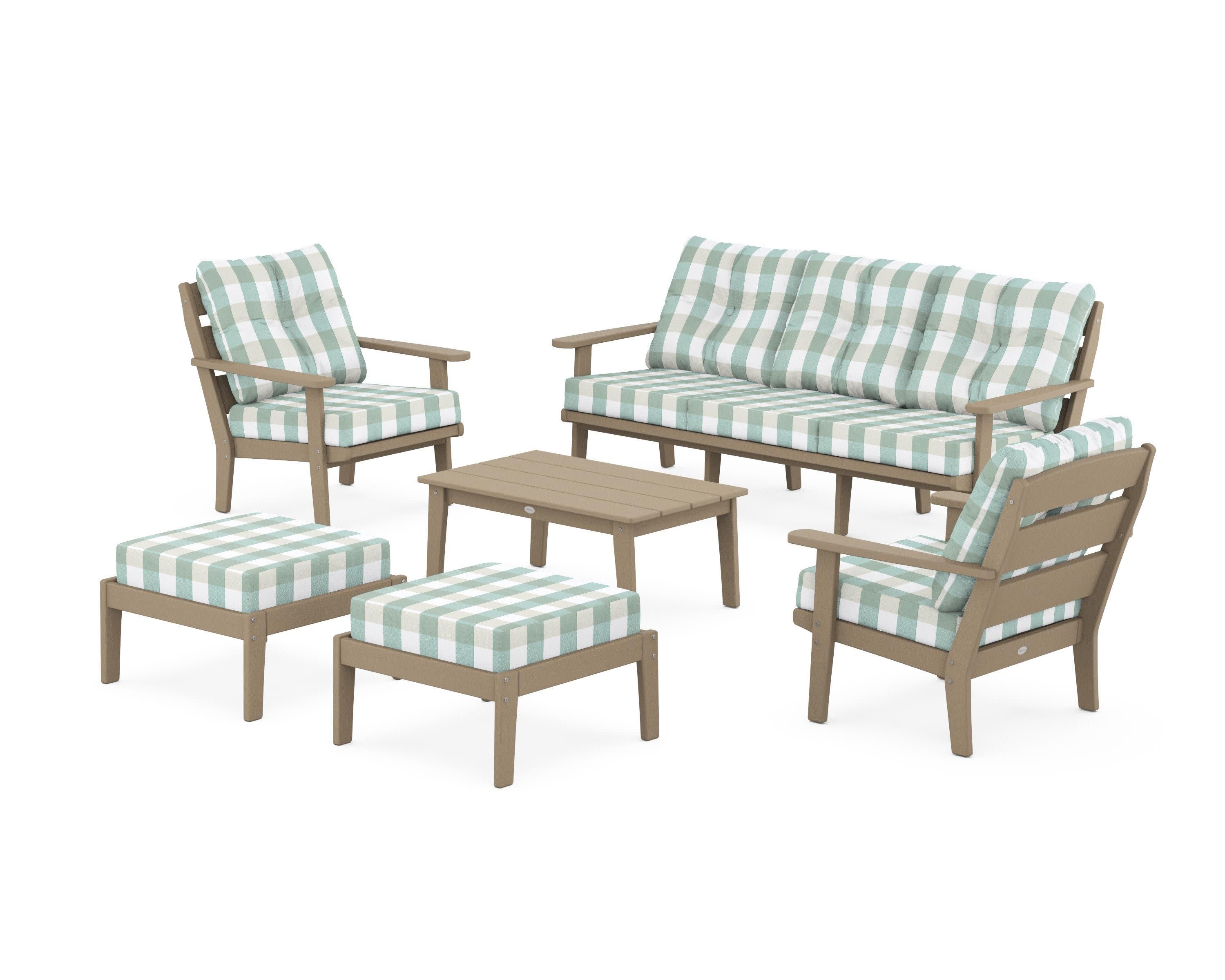 Lakeside 6-Piece Lounge Sofa Set in Vintage Sahara / Buffalo Plaid Glacier Spa