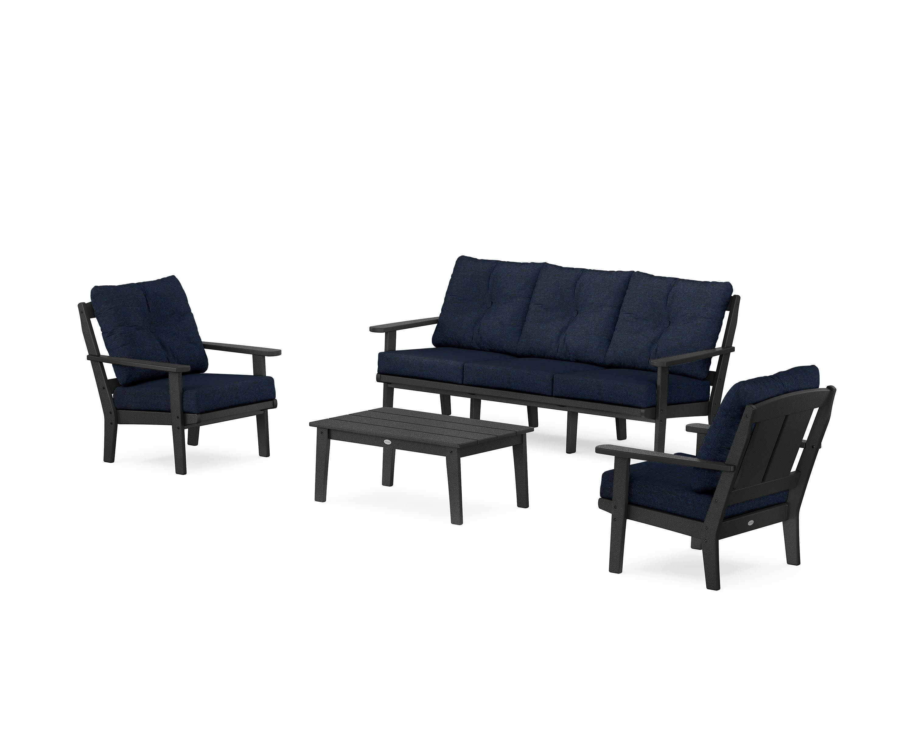 Mission 4-Piece Deep Seating Set with Sofa in Black / Marine Indigo
