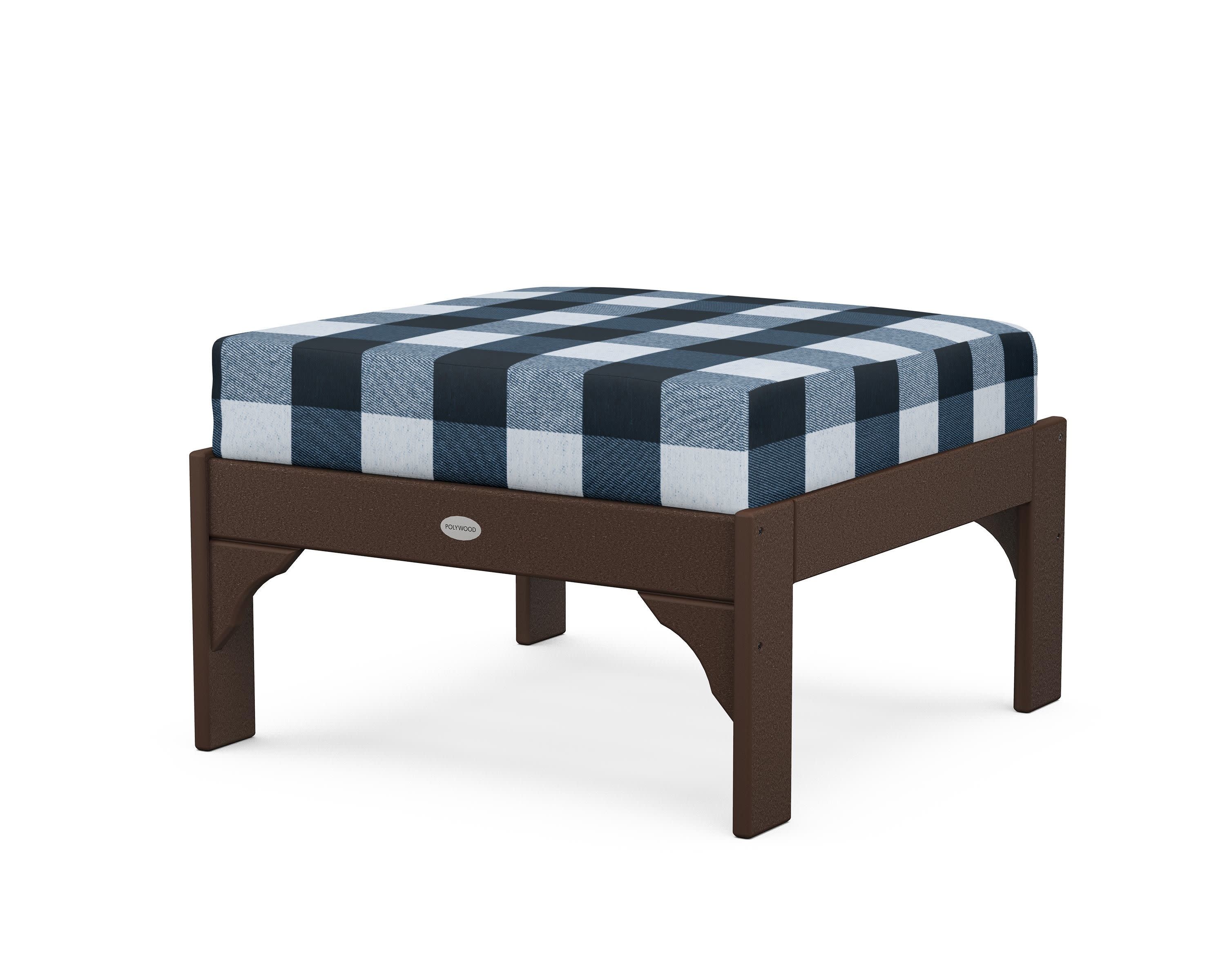 Vineyard Deep Seating Ottoman in Mahogany / Buffalo Plaid Marine Indigo