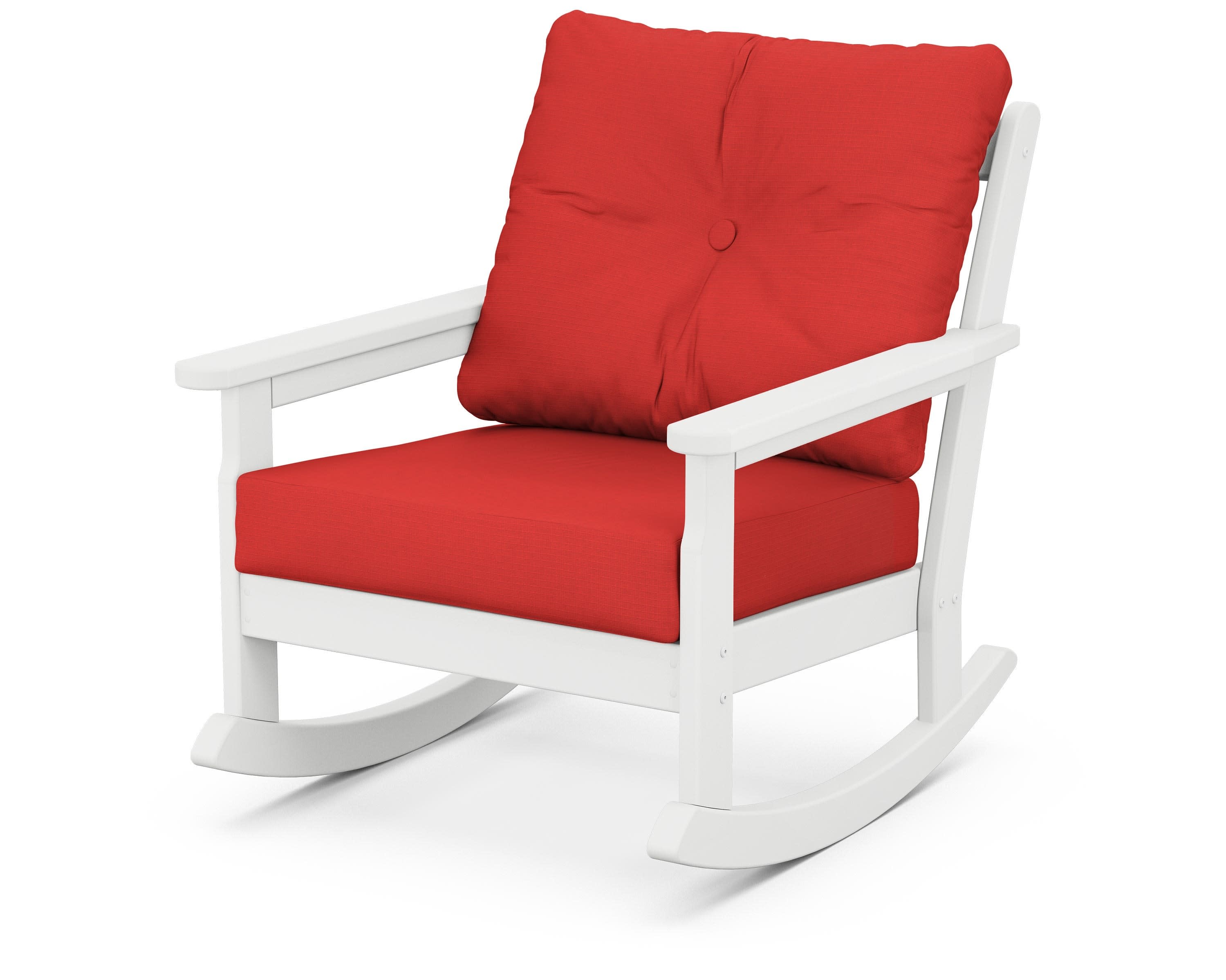 Vineyard Deep Seating Rocking Chair in White / Crimson Linen