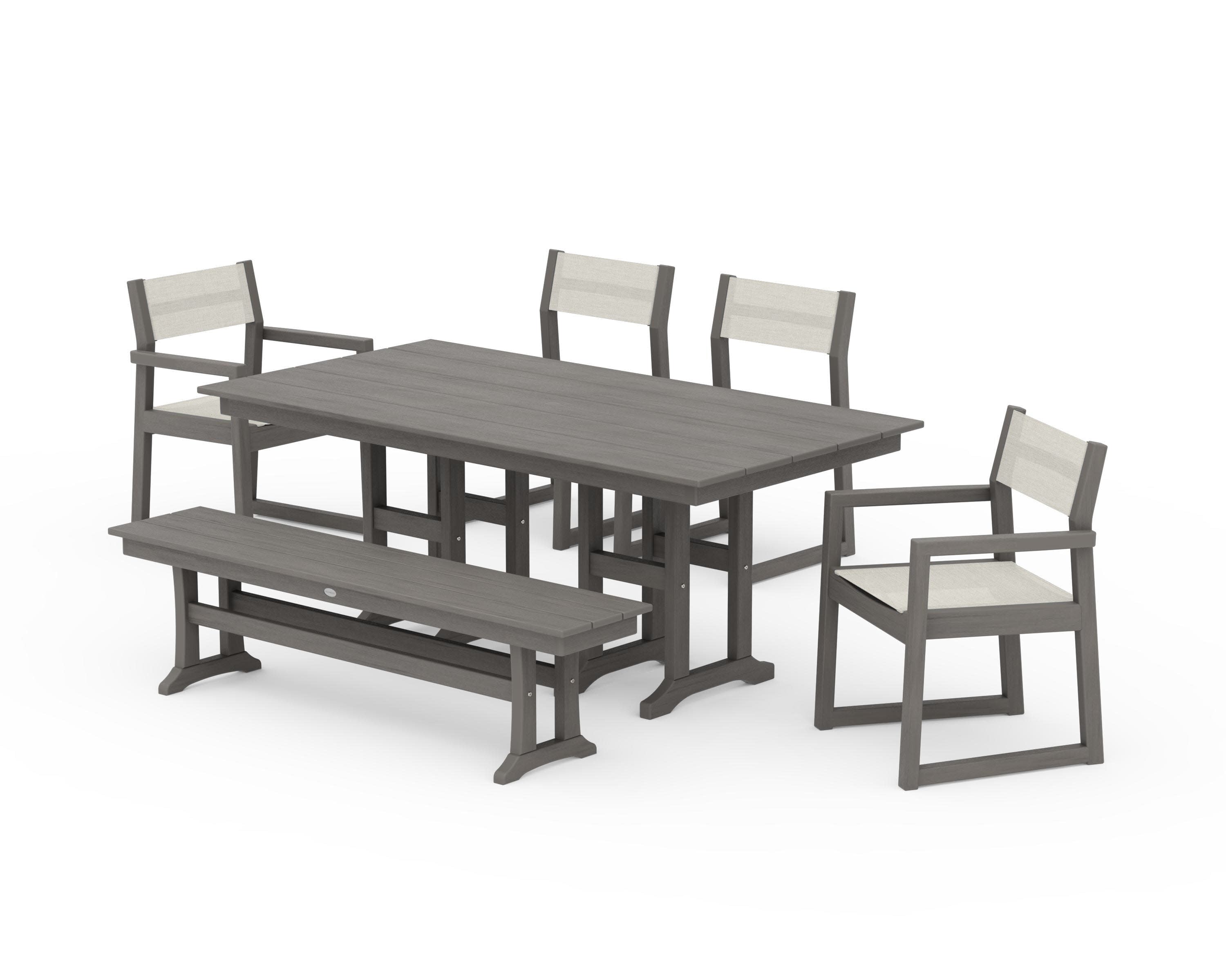 EDGE Sling 6-Piece Farmhouse Dining Set in Driftwood / Parchment Sling