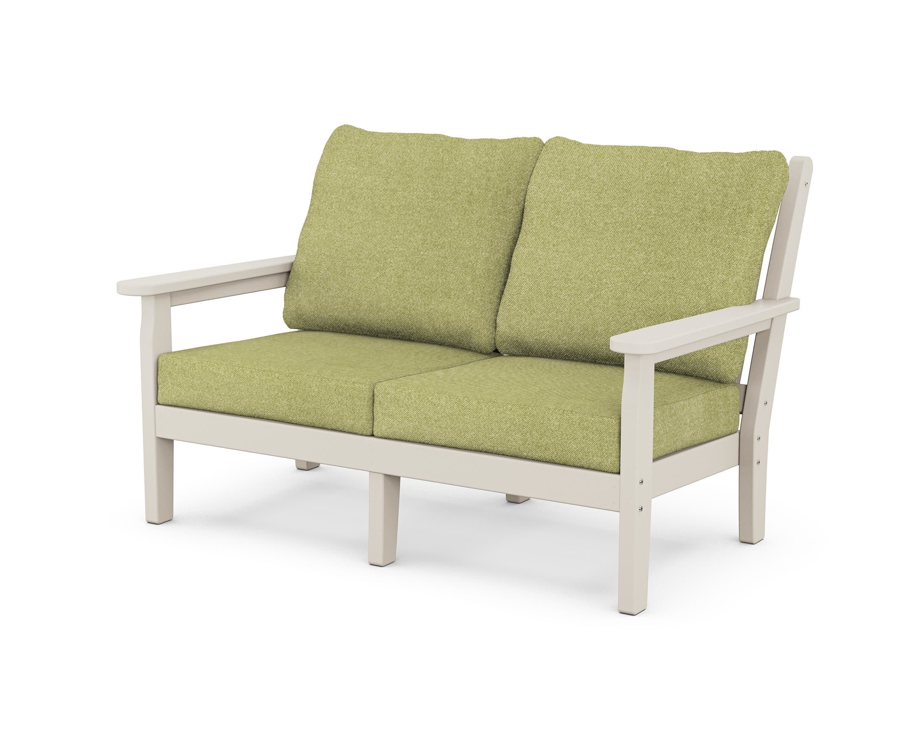 Chippendale Deep Seating Loveseat in Sand / Chartreuse Boucle