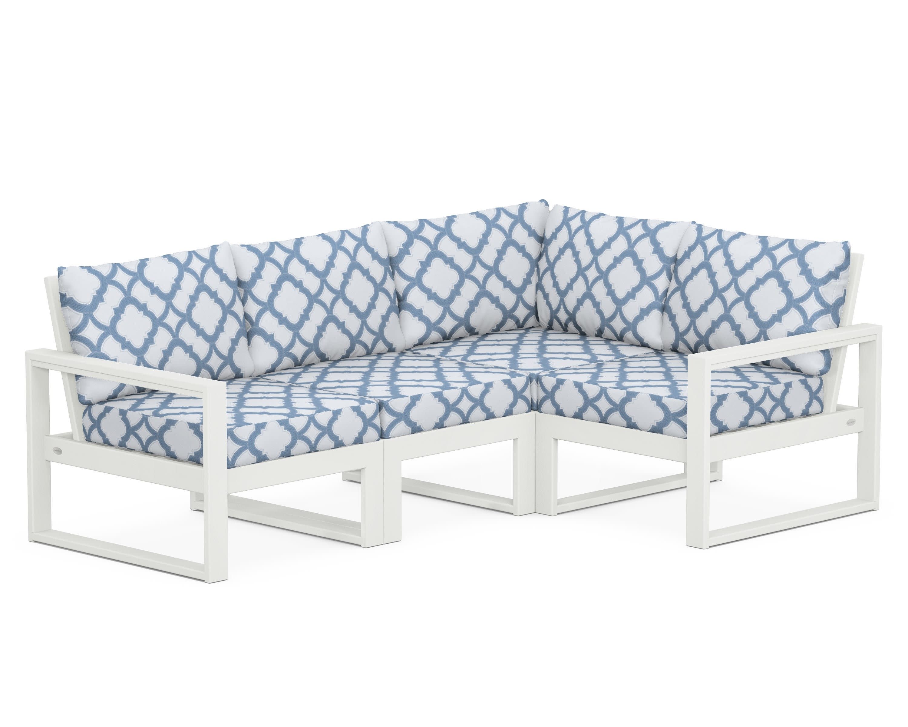 EDGE 4-Piece Modular Deep Seating Set in Vintage White / Trellis Sky Blue