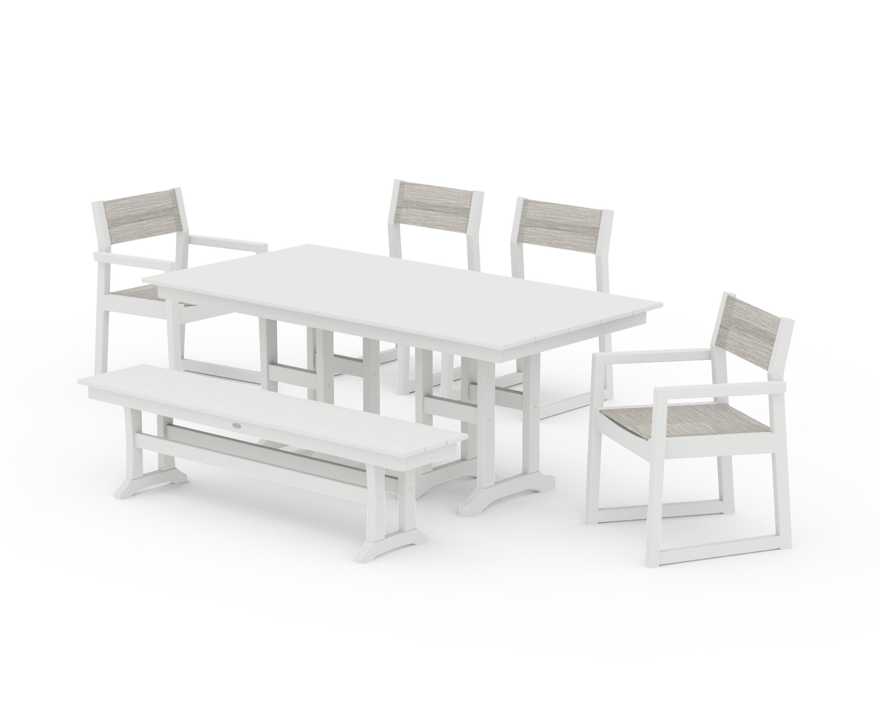 EDGE Sling 6-Piece Farmhouse Dining Set in Vintage White / Birch Sling
