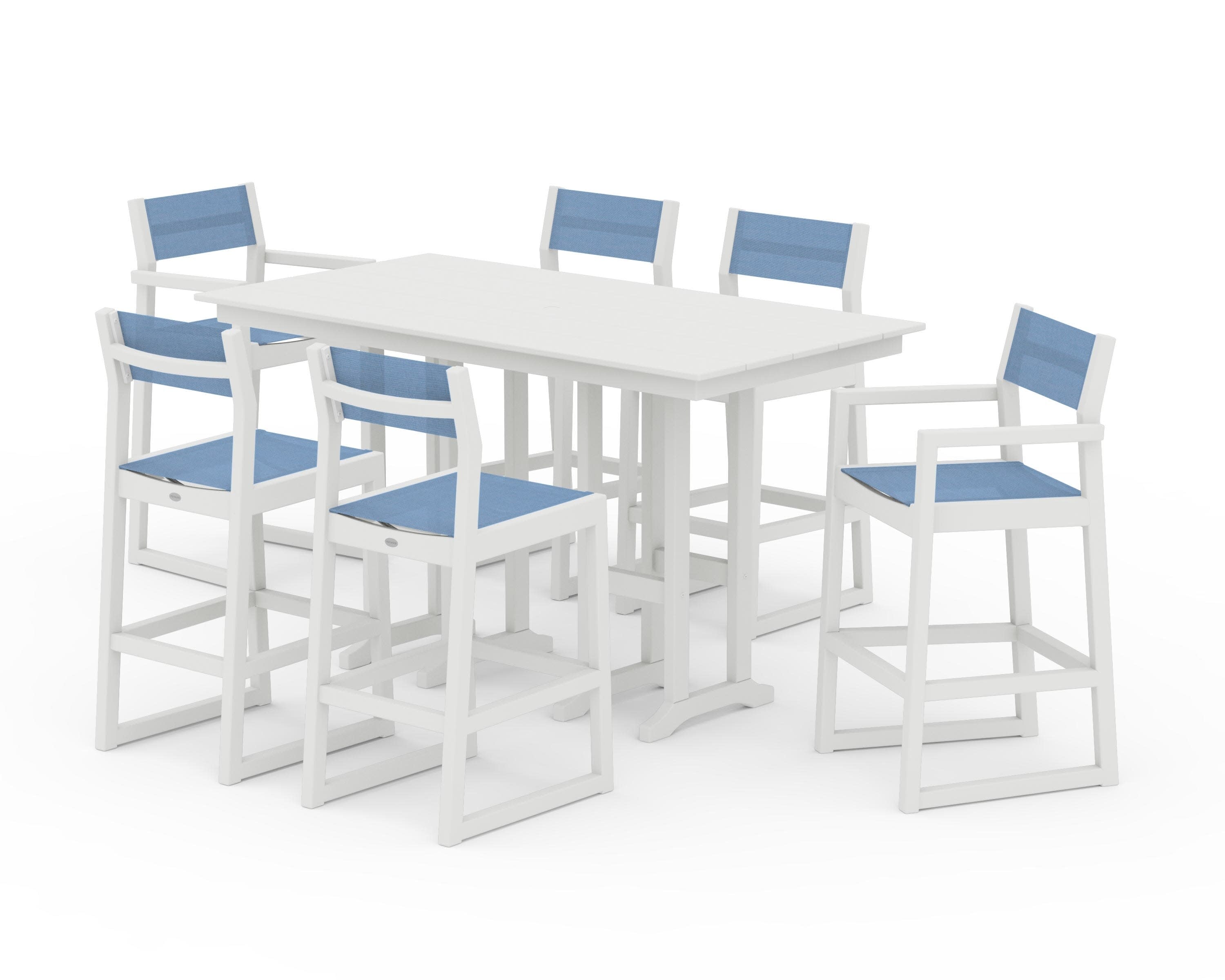 EDGE Sling 7-Piece Farmhouse Bar Set in Vintage White / Poolside Sling