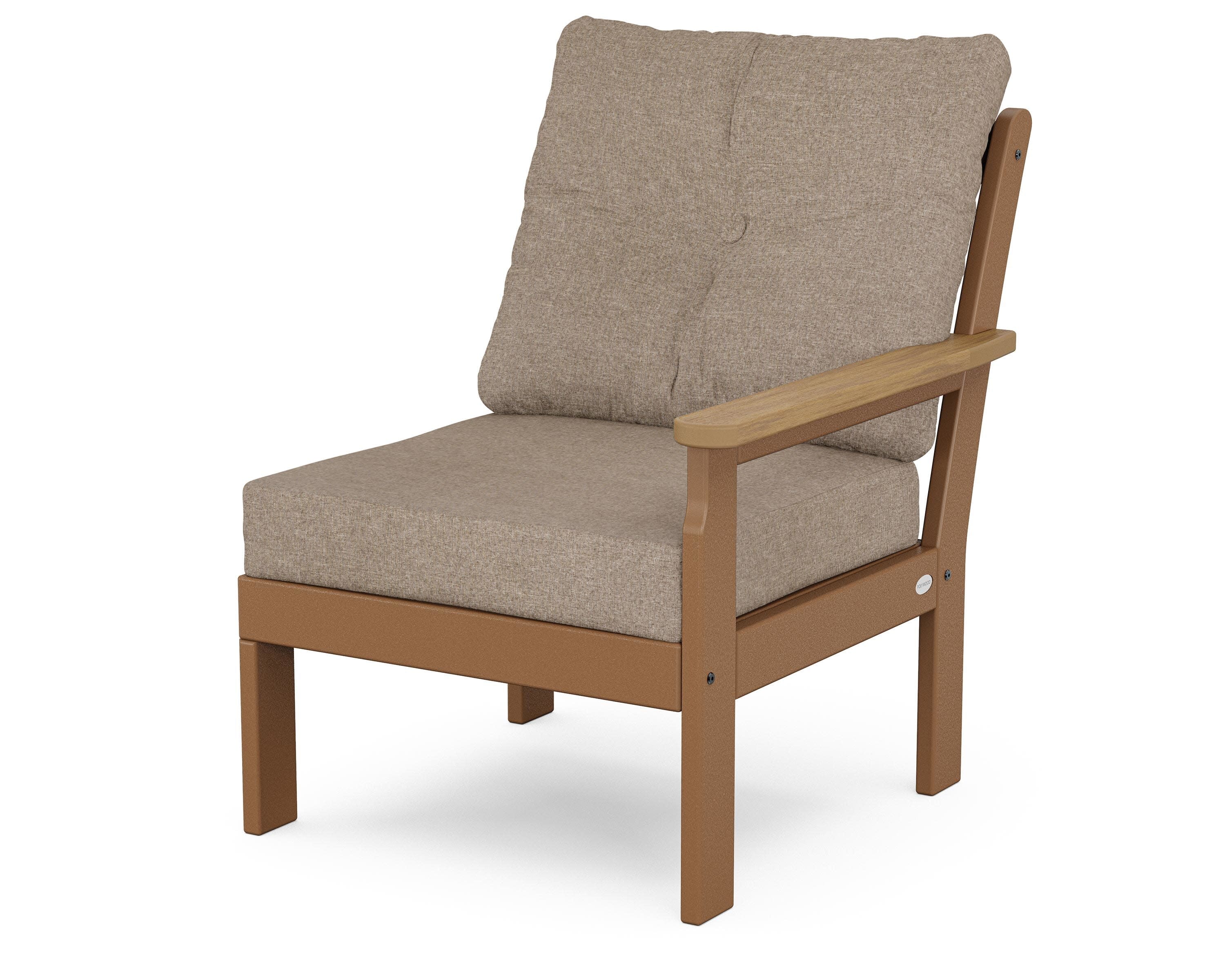 Vineyard Modular Right Arm Chair in Teak / Natural / Spiced Burlap