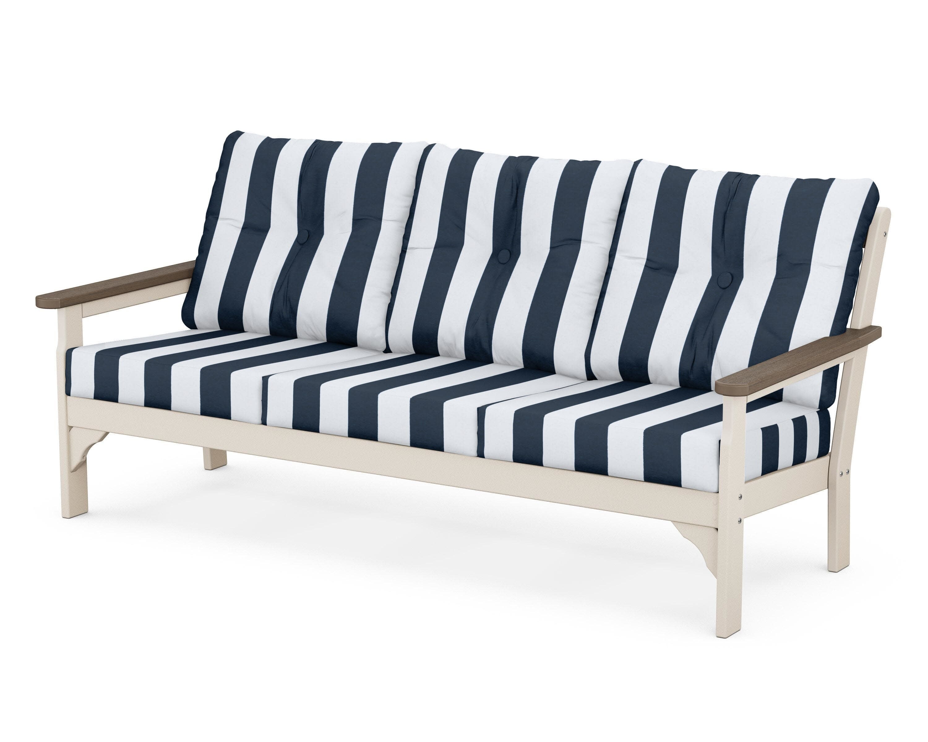 Vineyard Deep Seating Sofa in Sand / Kona / Cabana Stripe Marine Indigo