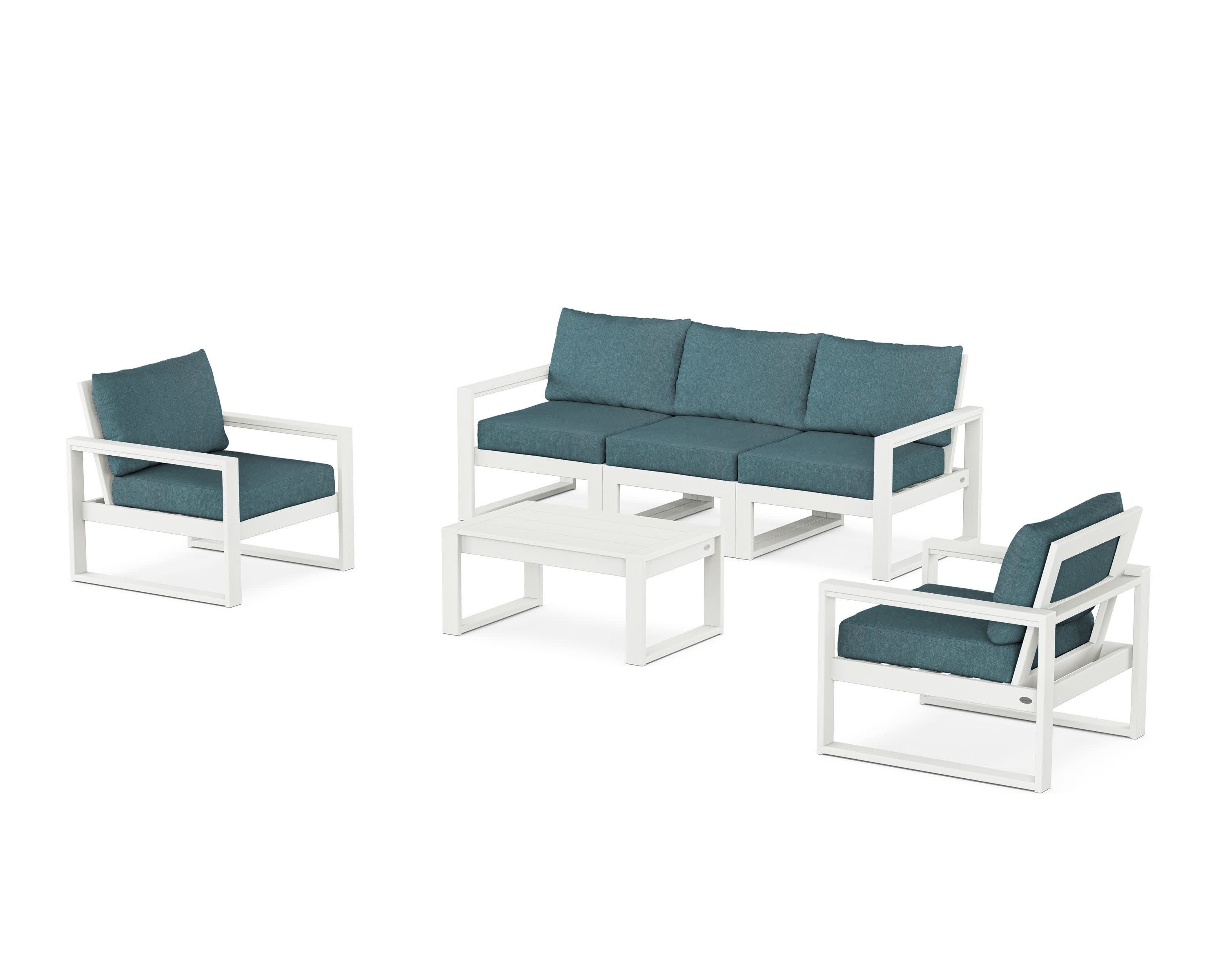 EDGE Sectional 4-Piece Deep Seating Set with Sofa in Vintage White / Ocean Teal