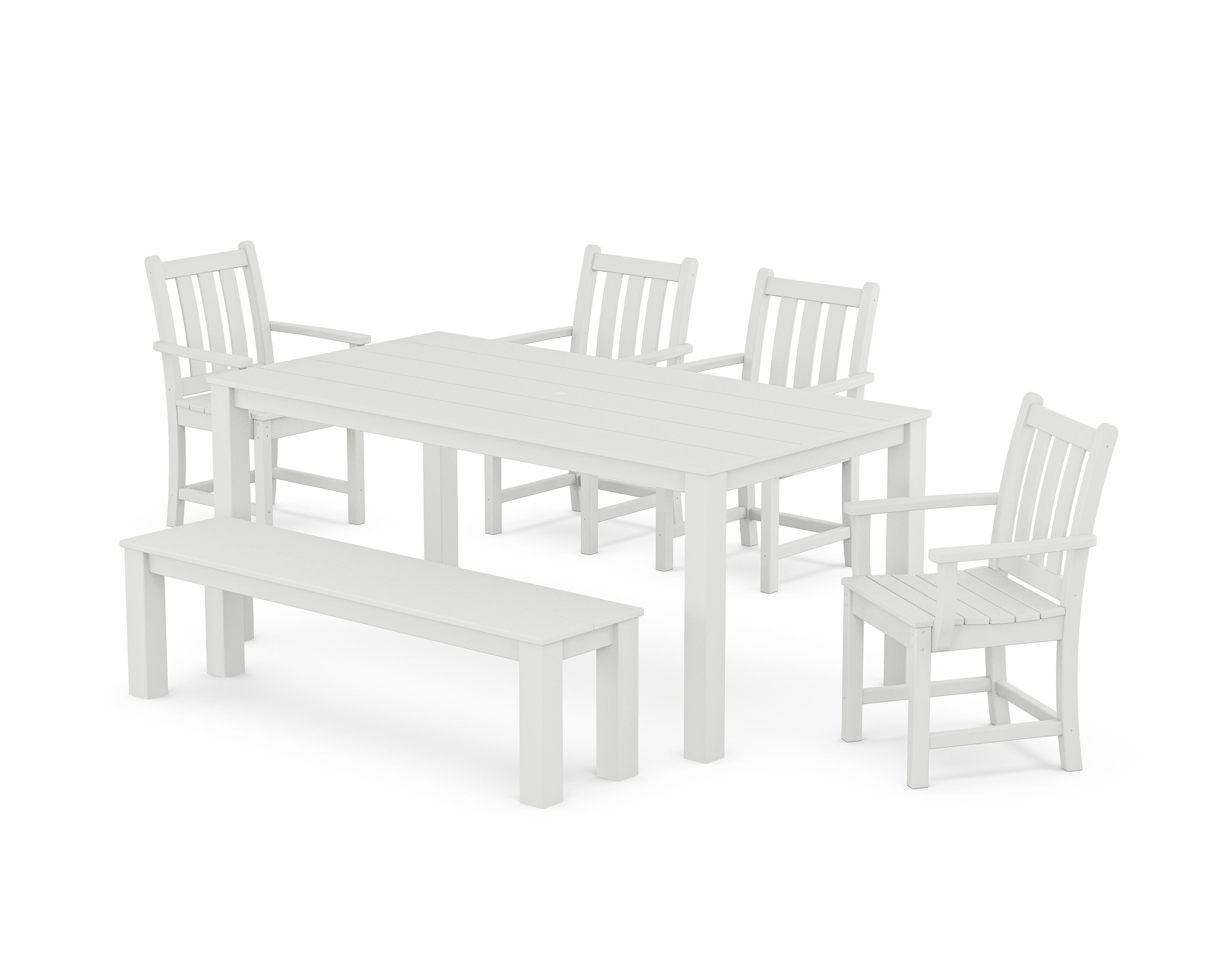 Traditional Garden 6-Piece Parsons Dining Set with Bench in White