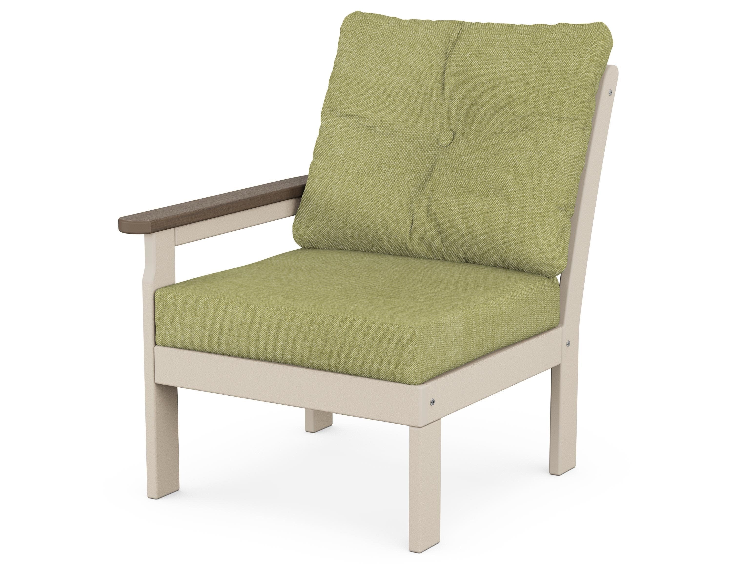 Vineyard Modular Left Arm Chair in Sand / Kona / Chartreuse Boucle