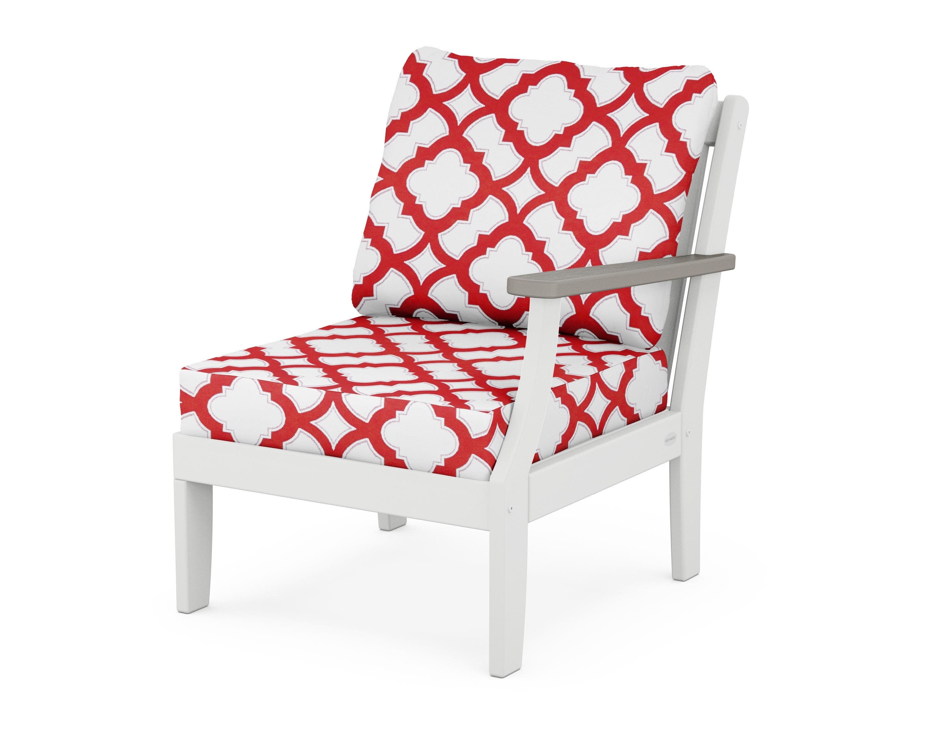 Braxton Modular Right Arm Chair in White / Driftwood / Trellis Crimson