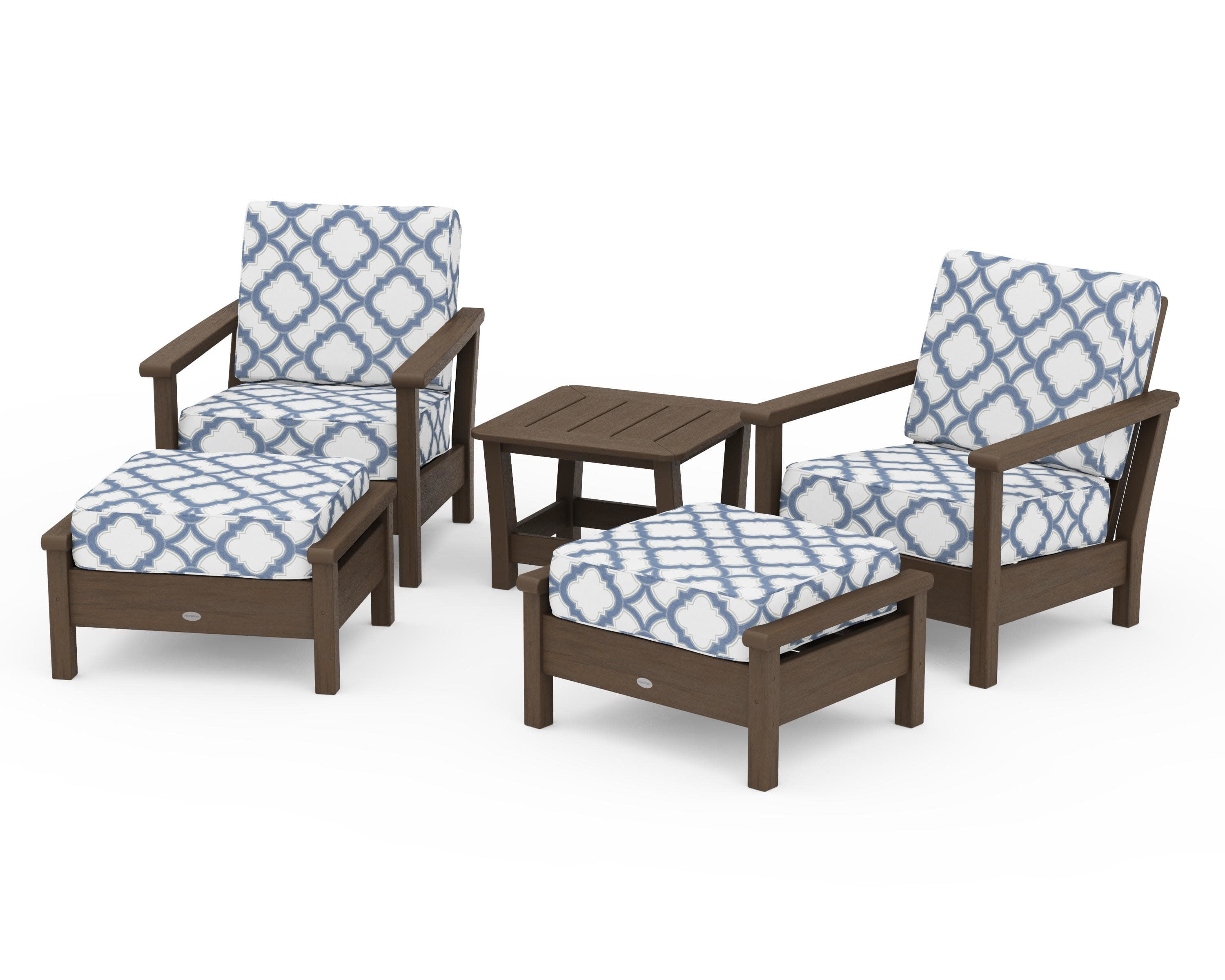 Harbour 5-Piece Deep Seating Chair Set in Kona / Trellis Sky Blue