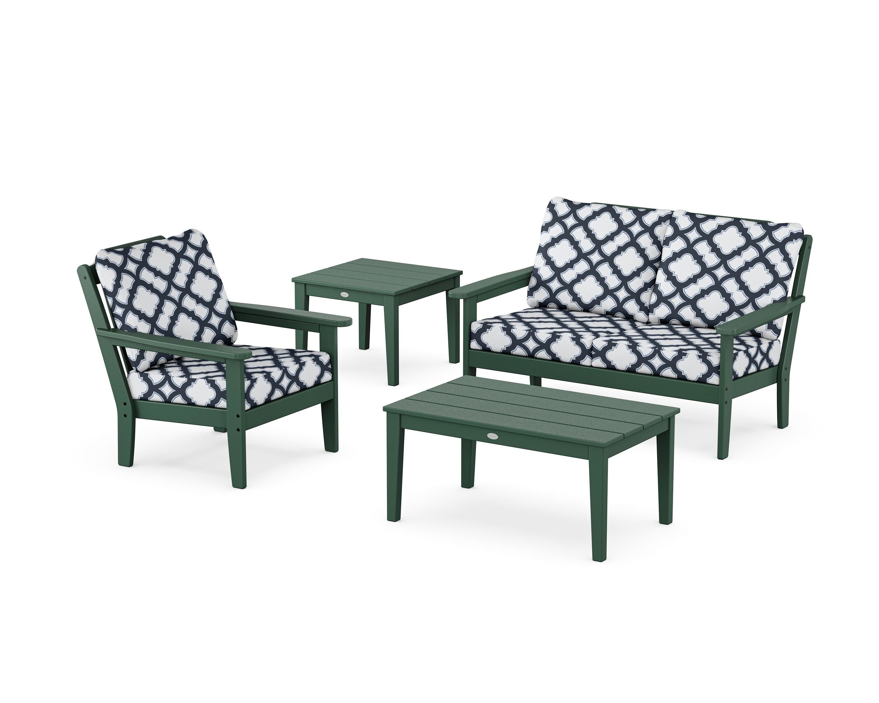 Wovendale 4-Piece Deep Seating Set in Green / Trellis Marine Indigo