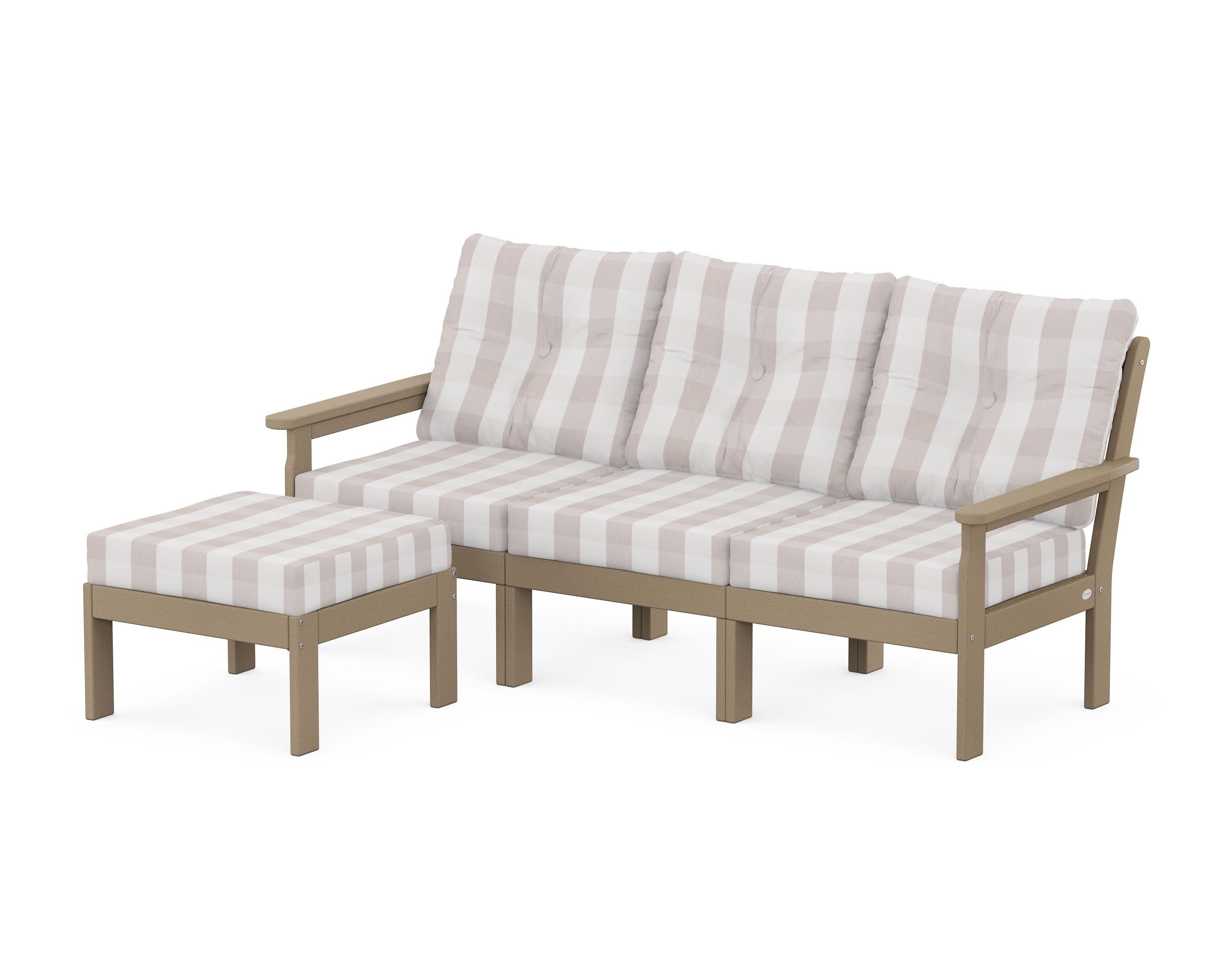 Vineyard 4-Piece Sectional with Ottoman in Vintage Sahara / Buffalo Plaid Dune Burlap
