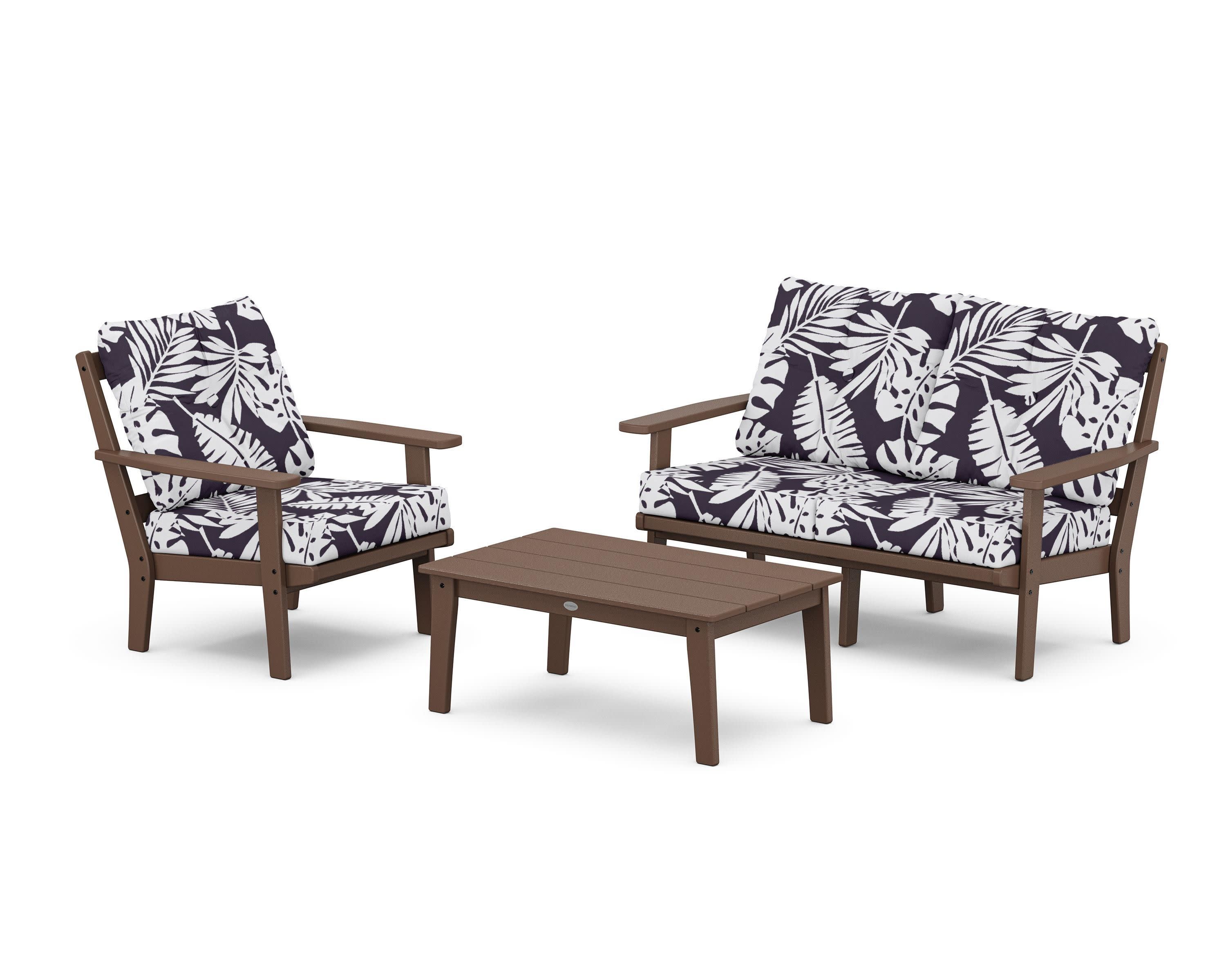Oxford 3-Piece Deep Seating Set with Loveseat in Mahogany / Leaf Navy