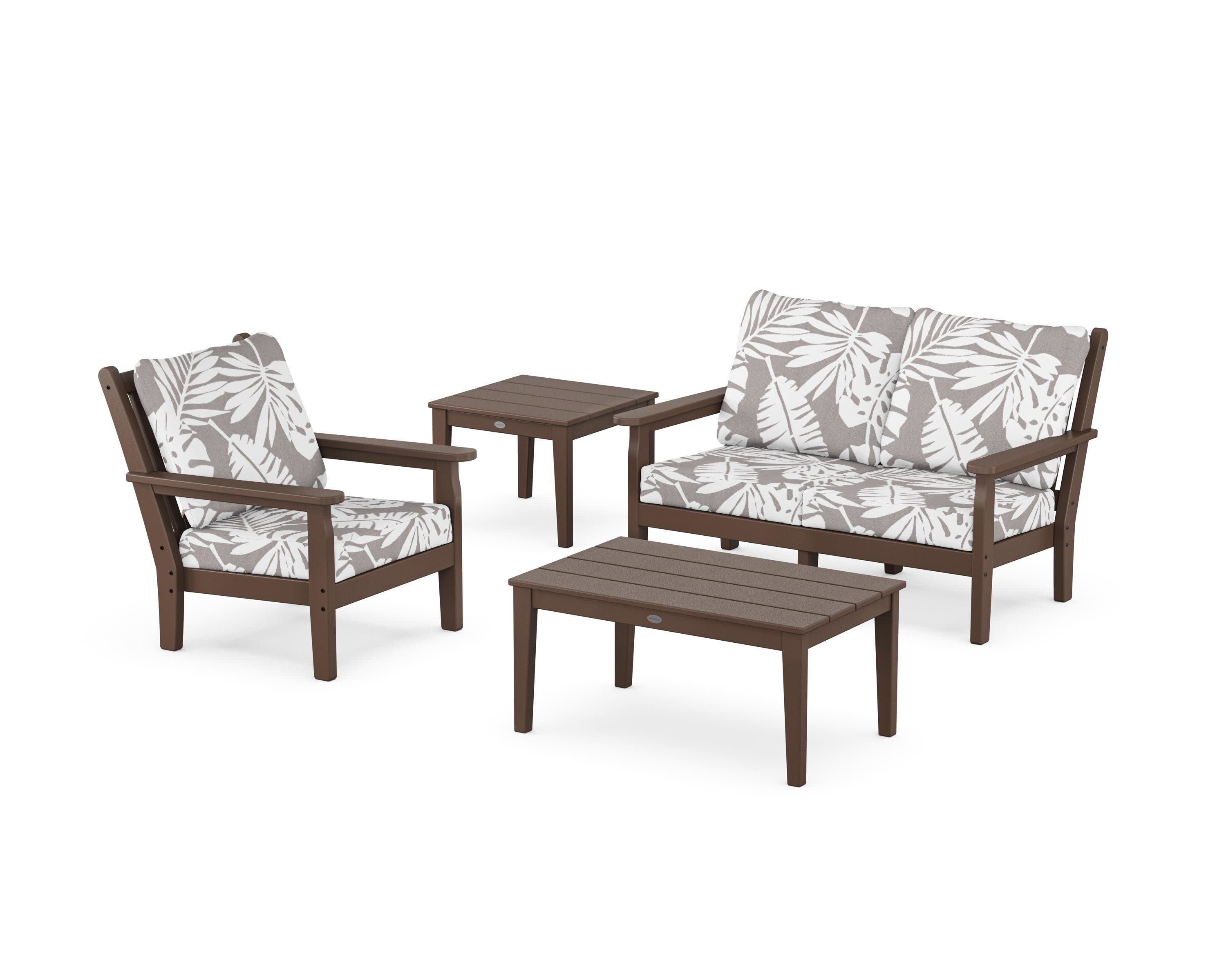 Chippendale 4-Piece Deep Seating Set in Mahogany / Leaf Grey Mist