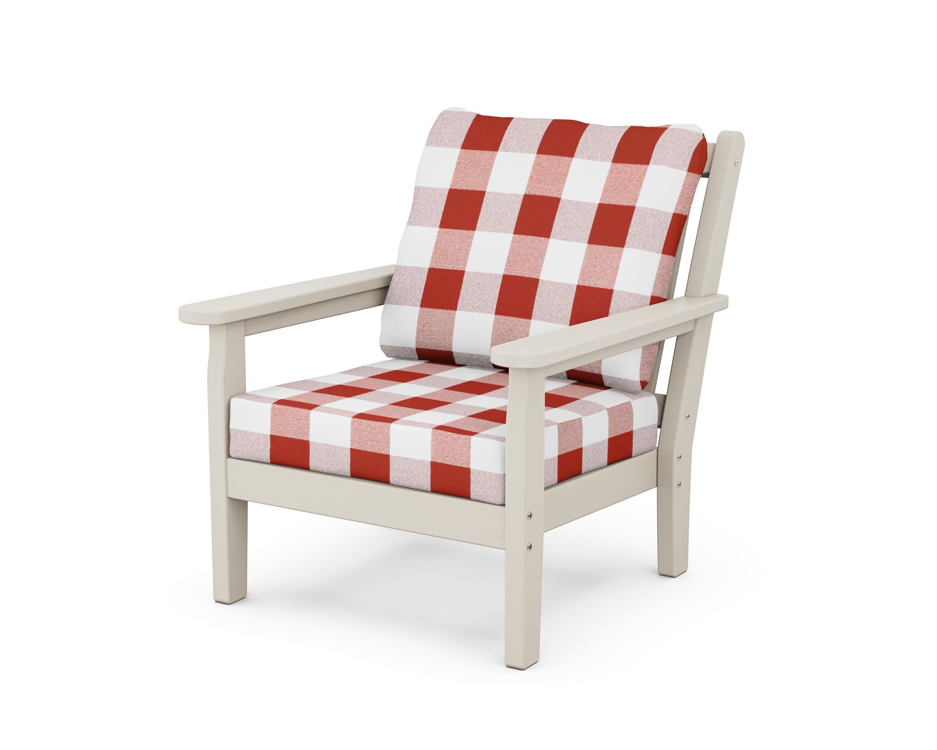 Chippendale Deep Seating Chair in Sand / Buffalo Plaid Crimson