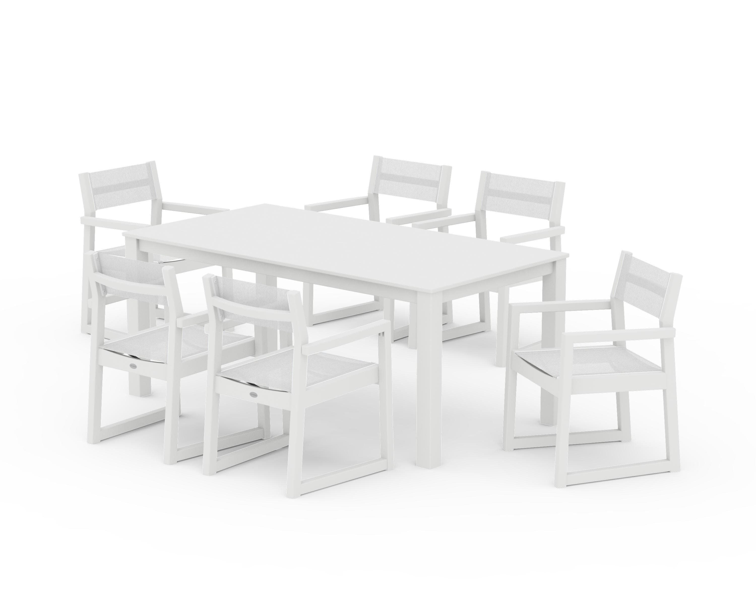 EDGE Sling Arm Chair 7-Piece Parsons Dining Set in White / White Sling