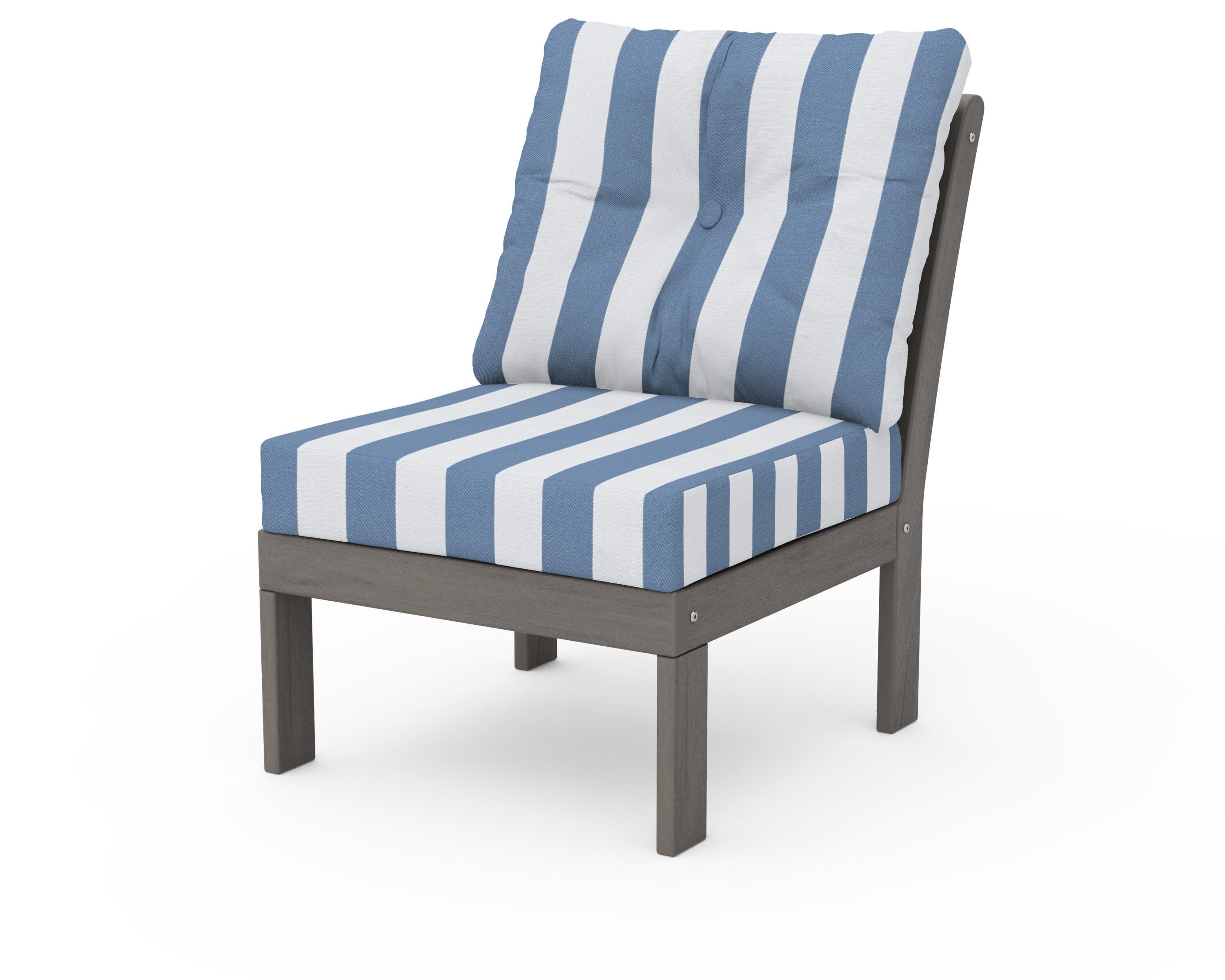 Vineyard Modular Armless Chair in Driftwood / Cabana Stripe Sky Blue
