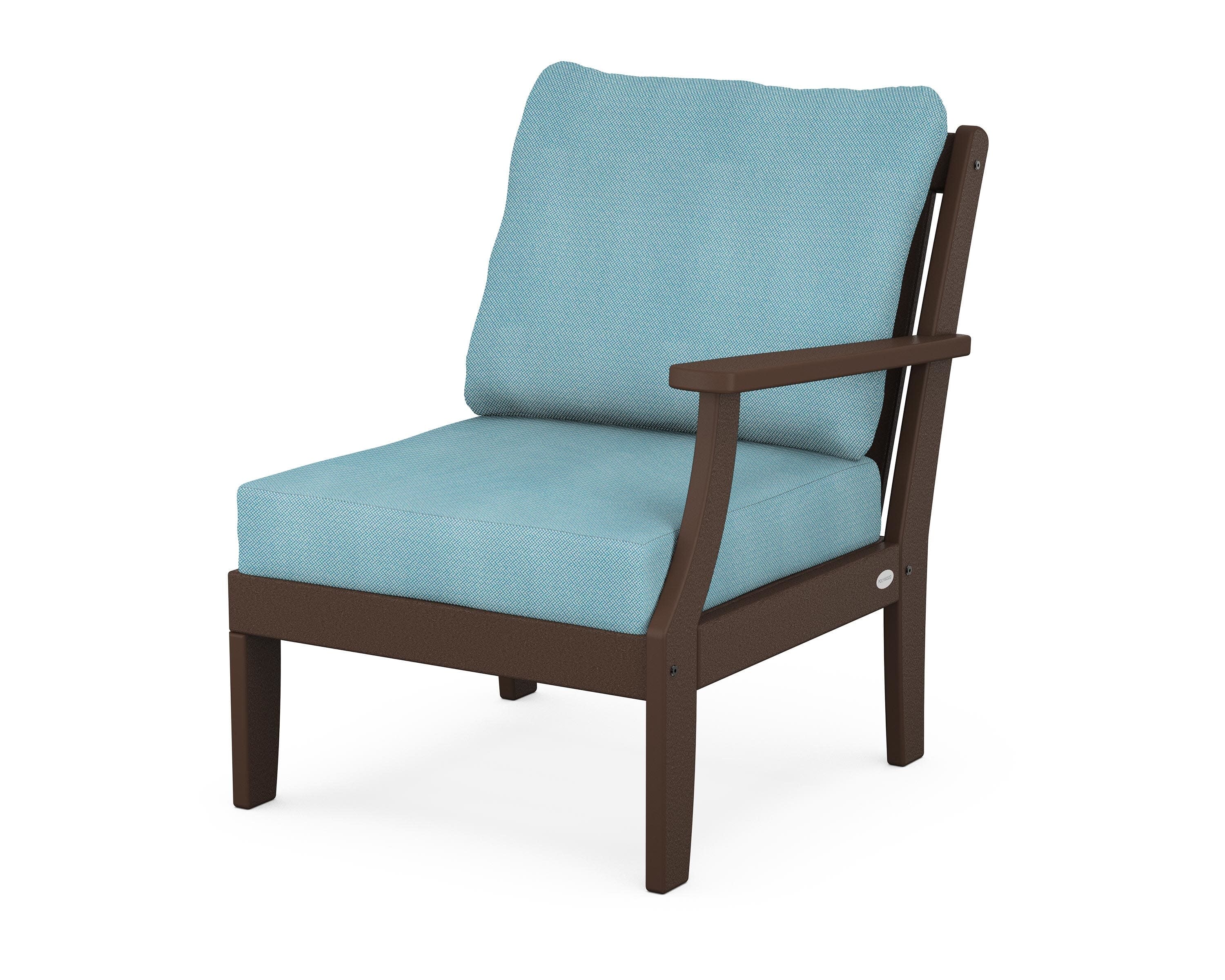 Braxton Modular Right Arm Chair in Mahogany / Lattice Sky Blue