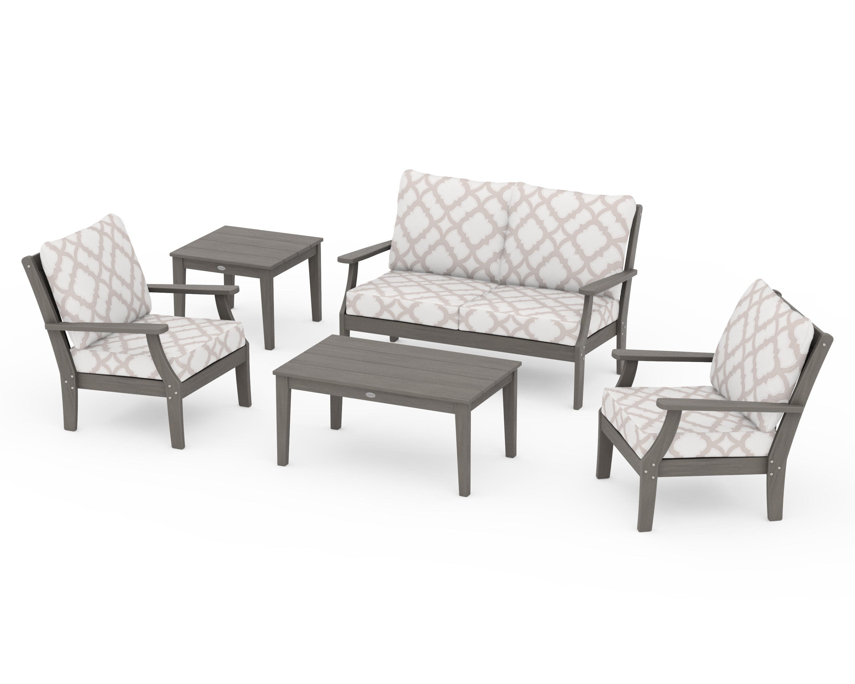 Braxton 5-Piece Deep Seating Set in Driftwood / Trellis Dune Burlap
