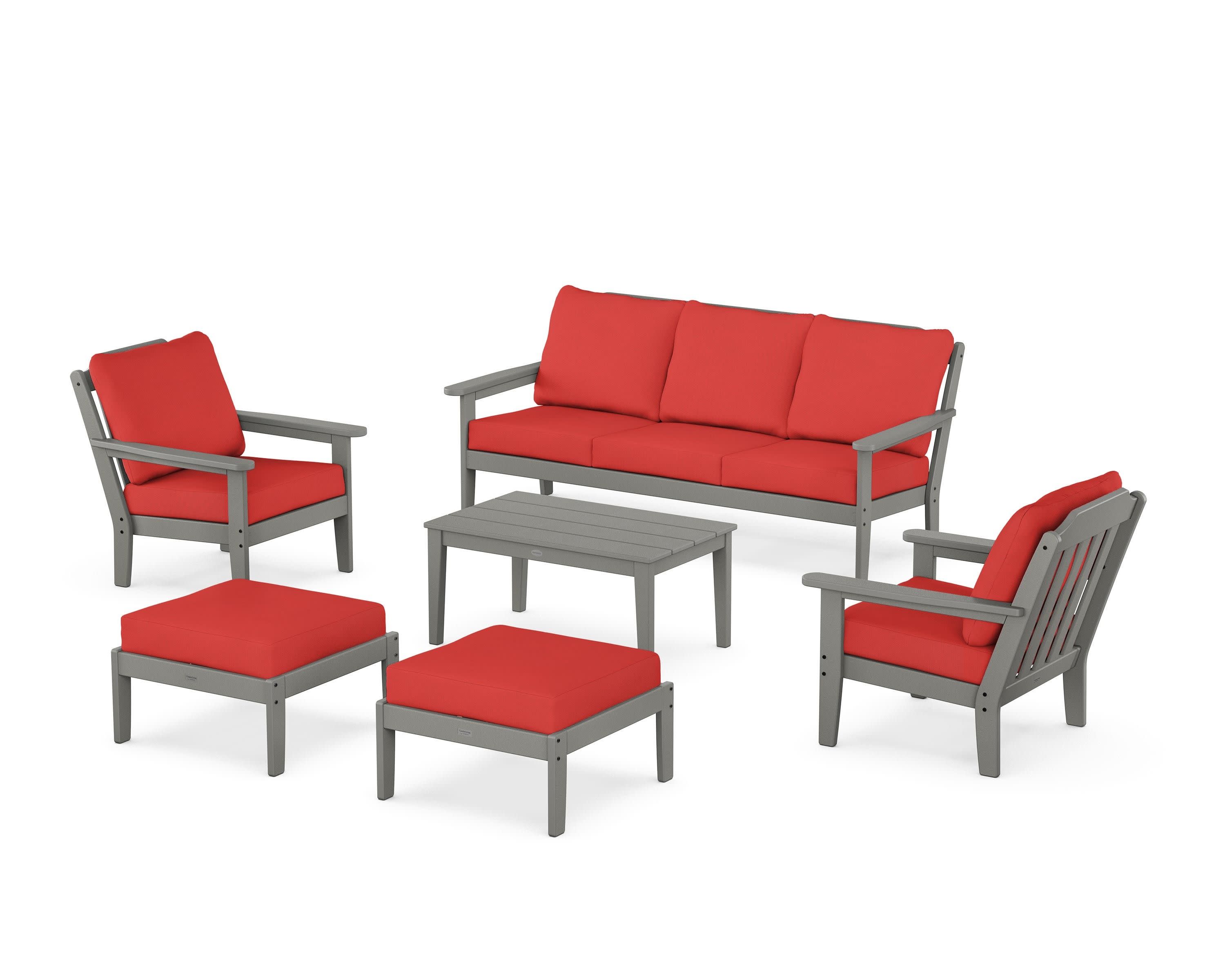 Cottage 6-Piece Lounge Sofa Set in Slate Grey / Crimson Linen