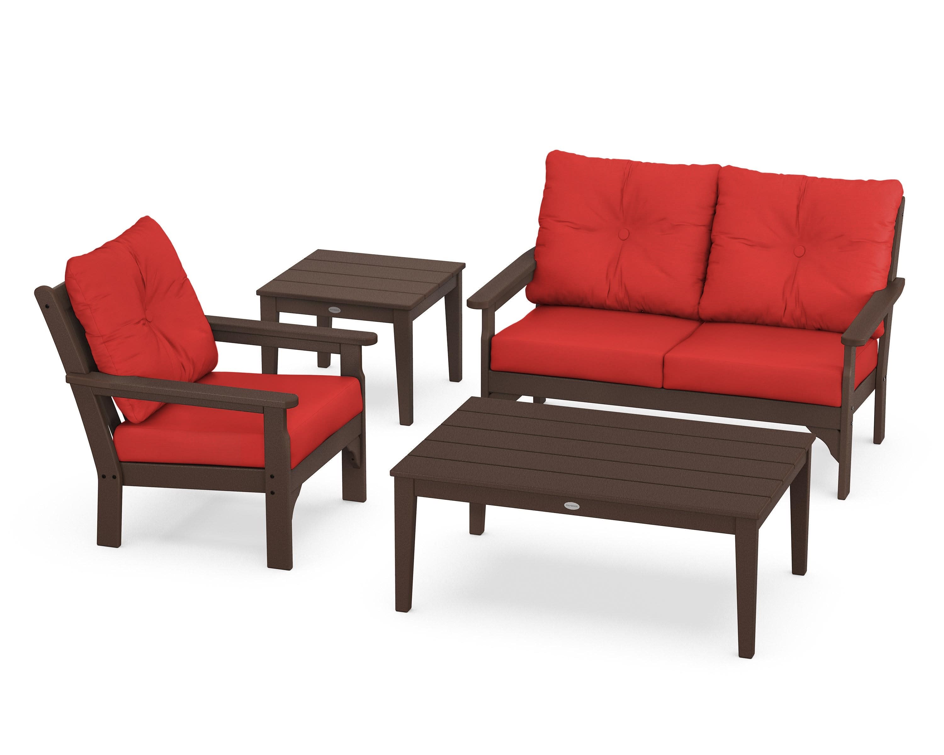 Vineyard 4-Piece Deep Seating Set in Mahogany / Crimson Linen